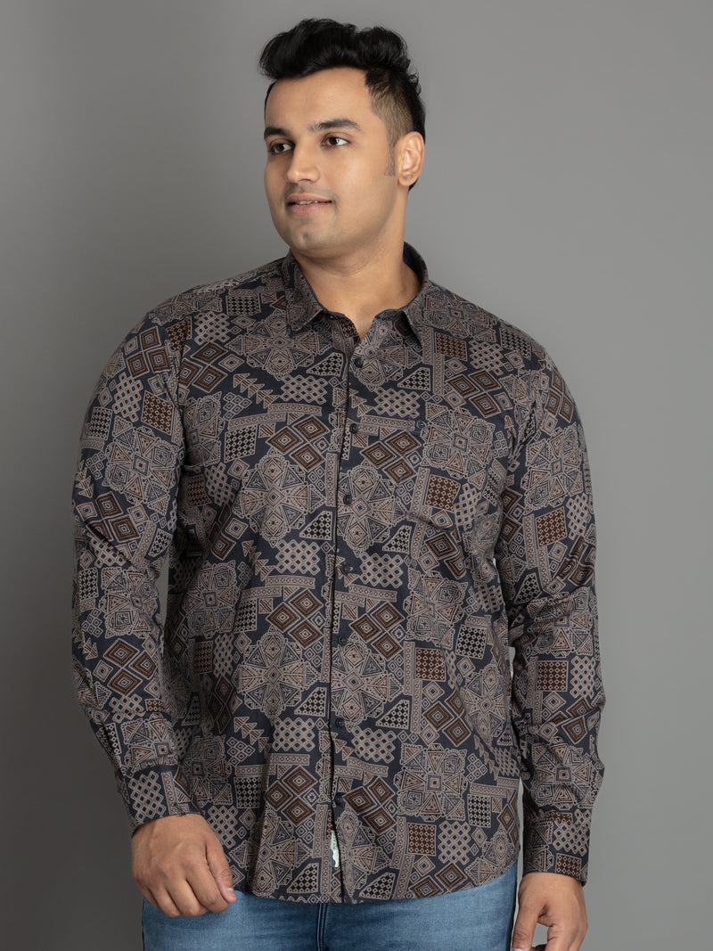 WHATZ Full-Sleeve Geometric Print Shirt for Men