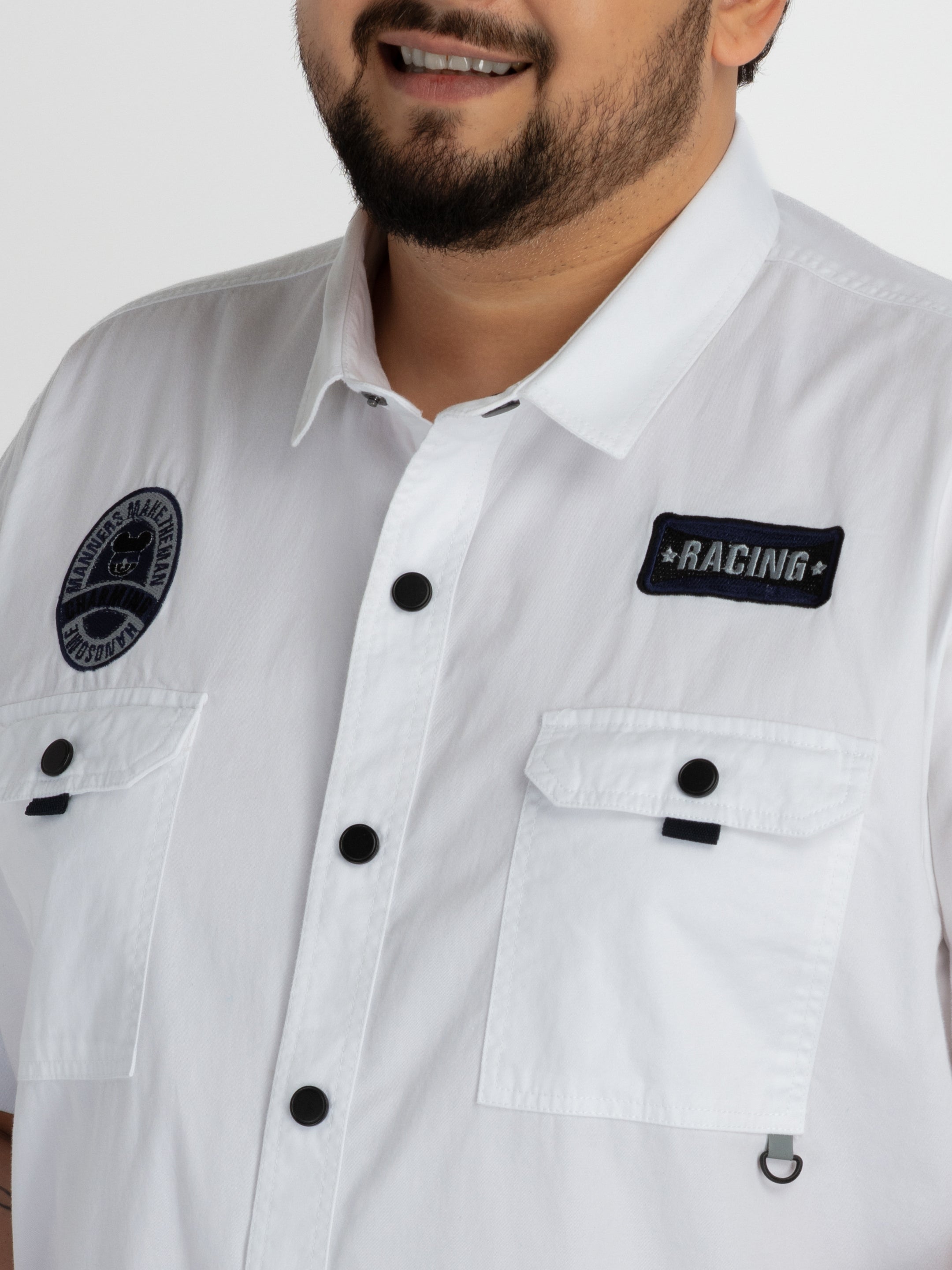 WHATZ Double Pocket Patch Work Half Sleeve Shirt For Men