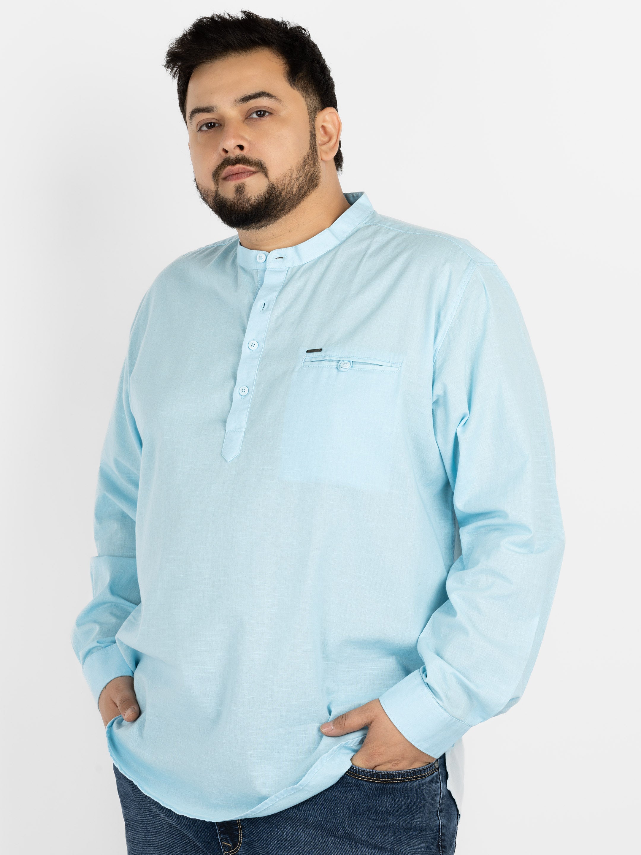 WHATZ Quiet Form Solid Short Kurta for Men