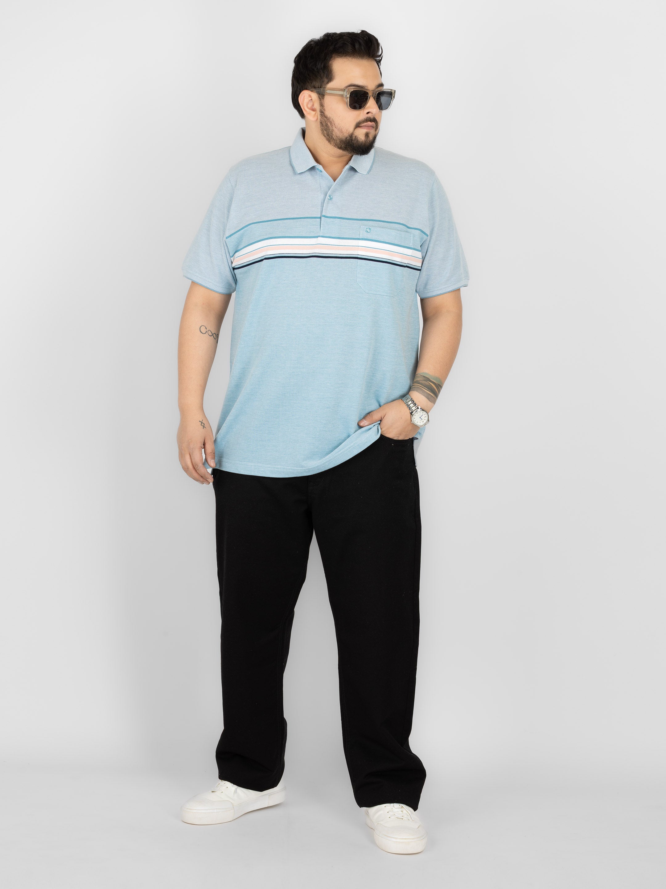 WHATZ Smart Fit Horizontal Stripe Polo T-Shirt for Men