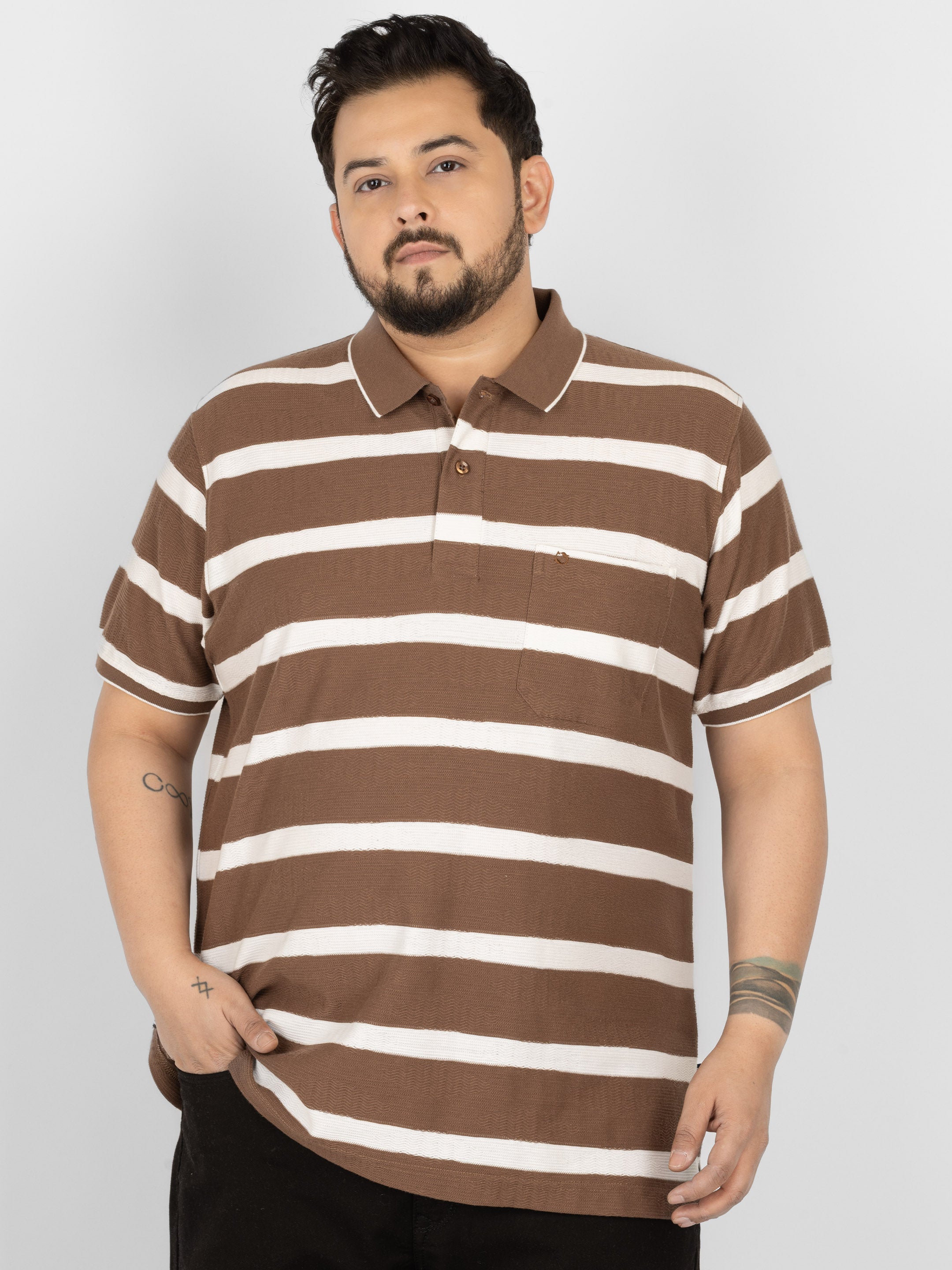 WHATZ Urban Stripe Jacquard Polo T-shirt For Men