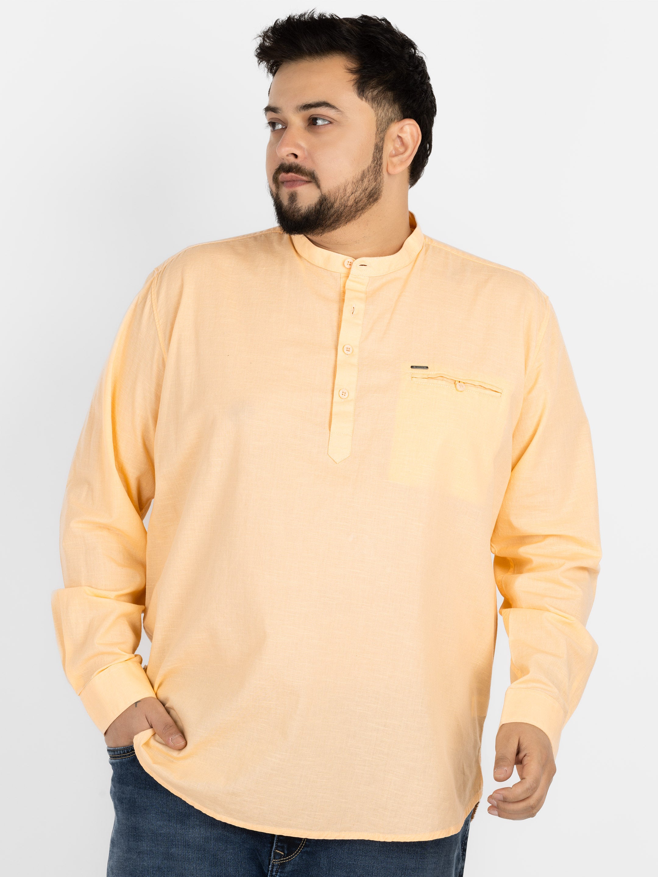 WHATZ Quiet Form Solid Short Kurta for Men