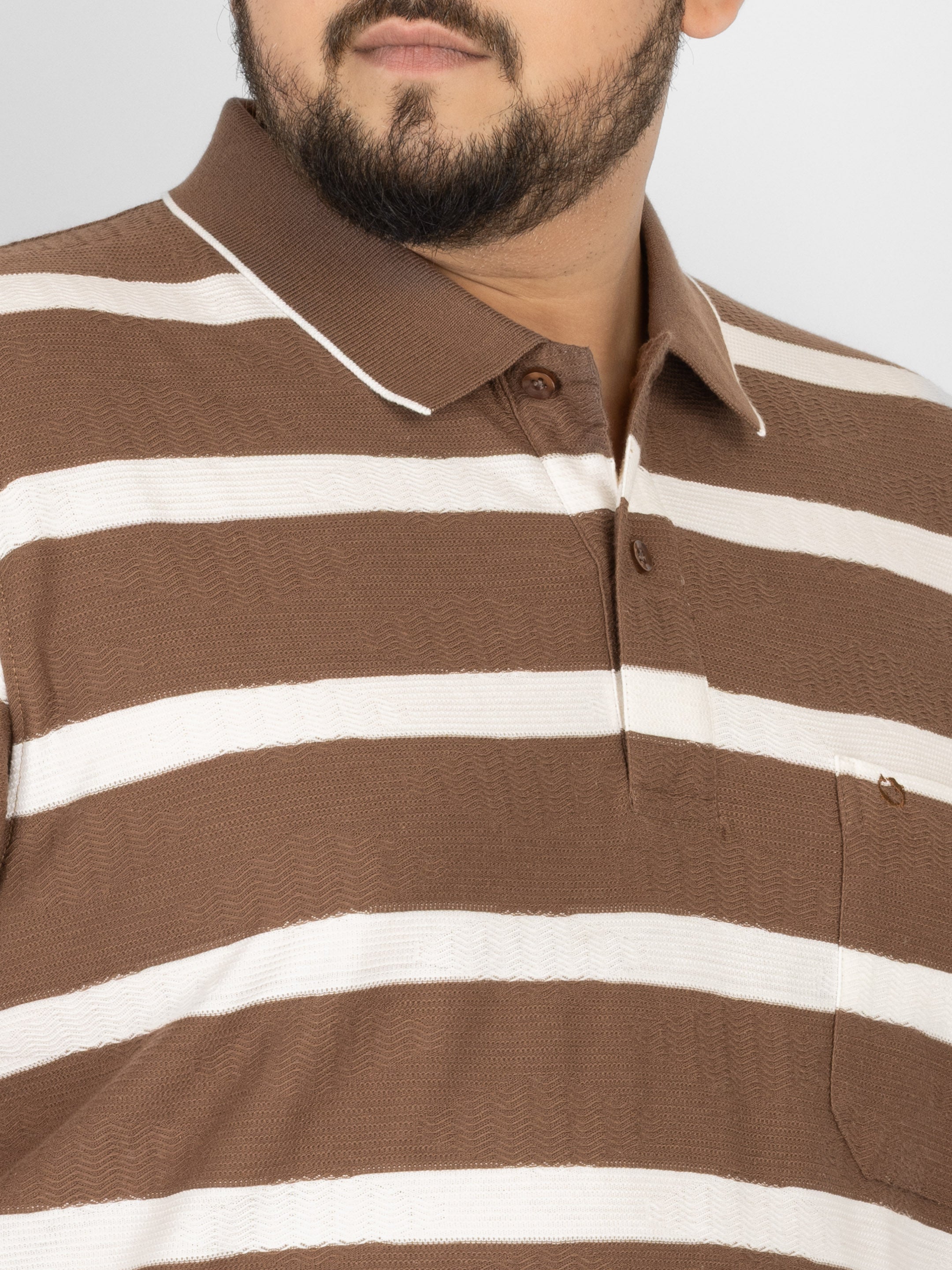 WHATZ Urban Stripe Jacquard Polo T-shirt For Men