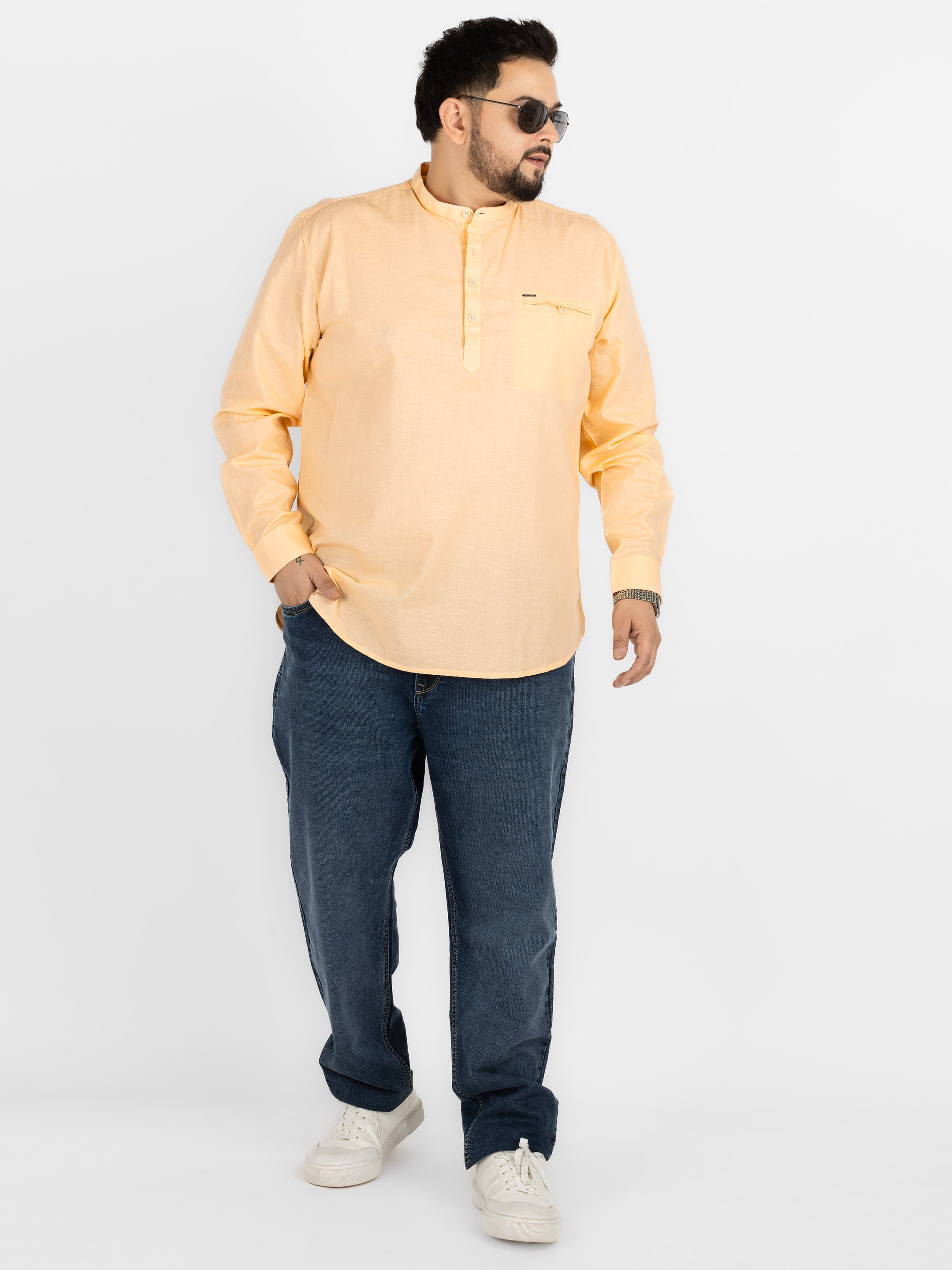 WHATZ Quiet Form Solid Short Kurta for Men