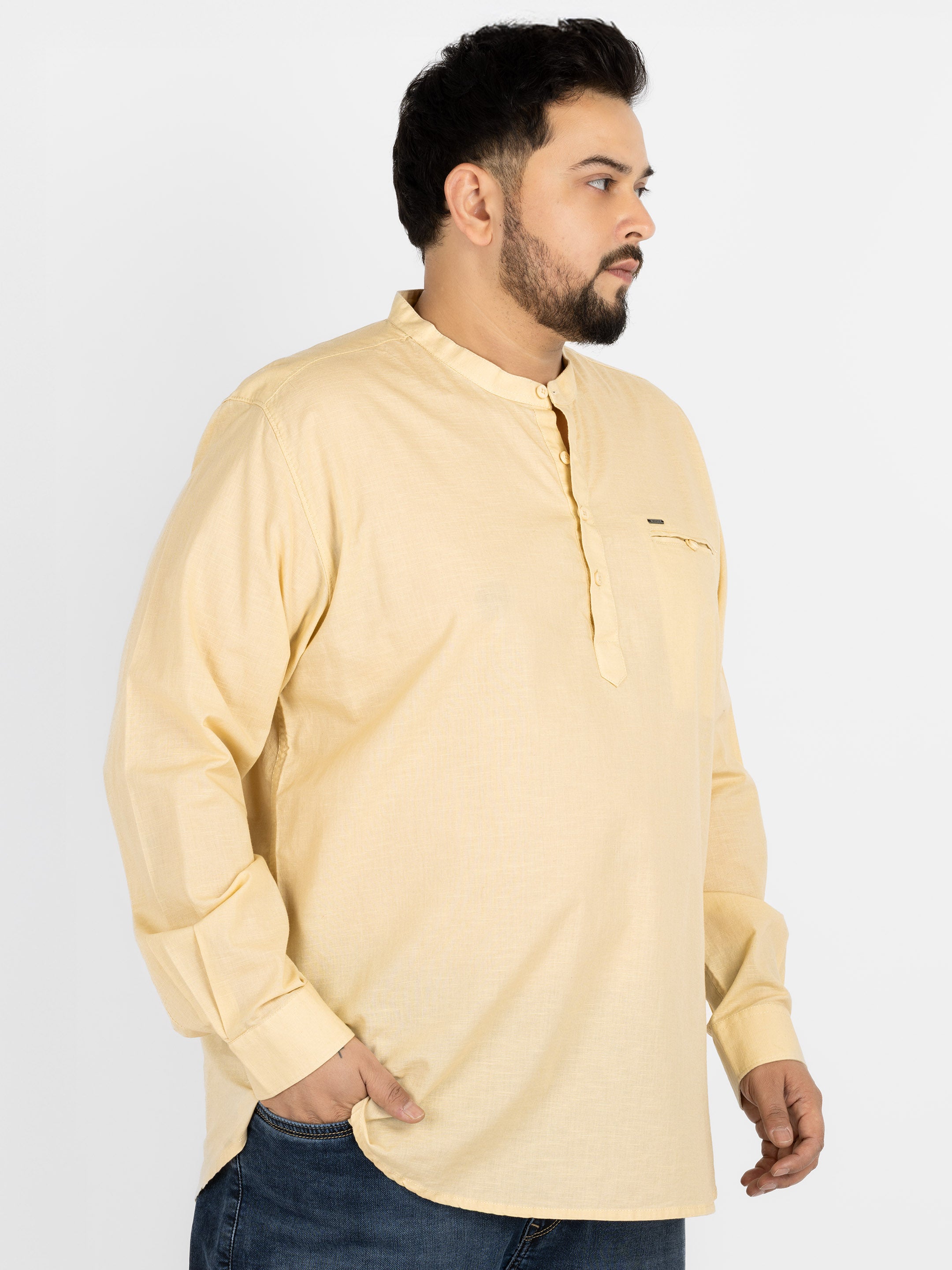WHATZ Quiet Form Solid Short Kurta for Men