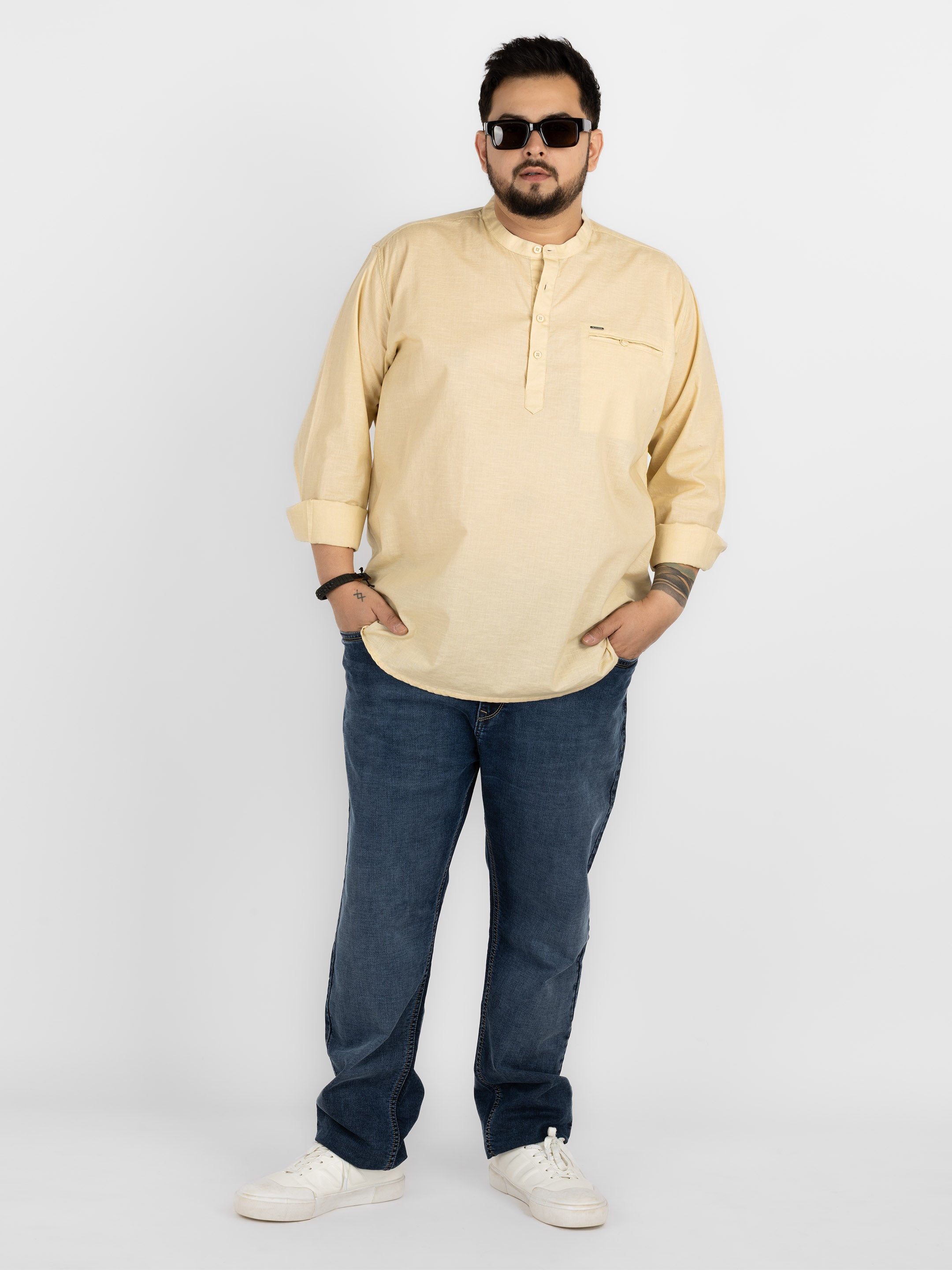 WHATZ Quiet Form Solid Short Kurta for Men