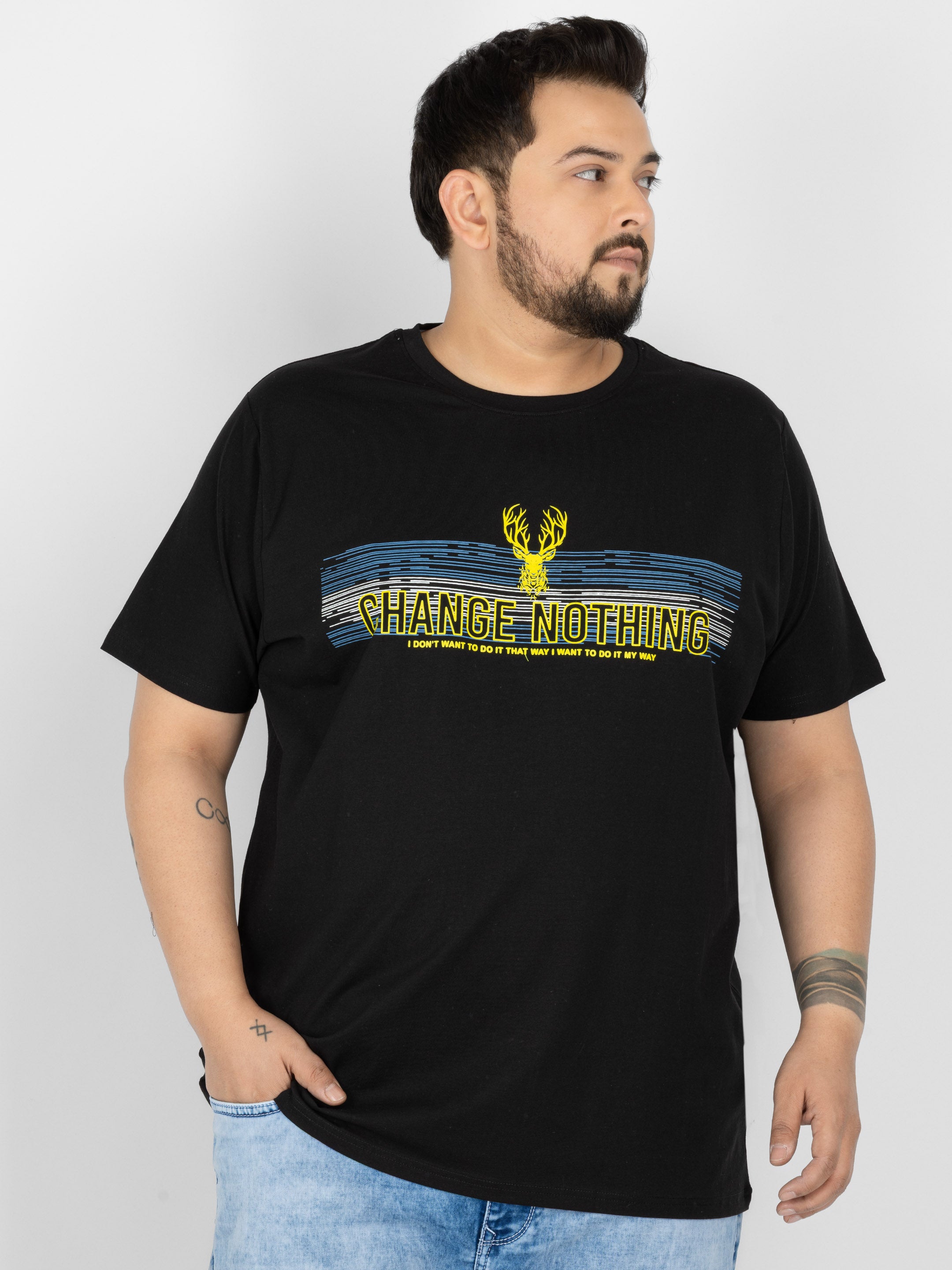 WHATZ Change Nothing Slogan Graphic Round Neck T-Shirt For Men