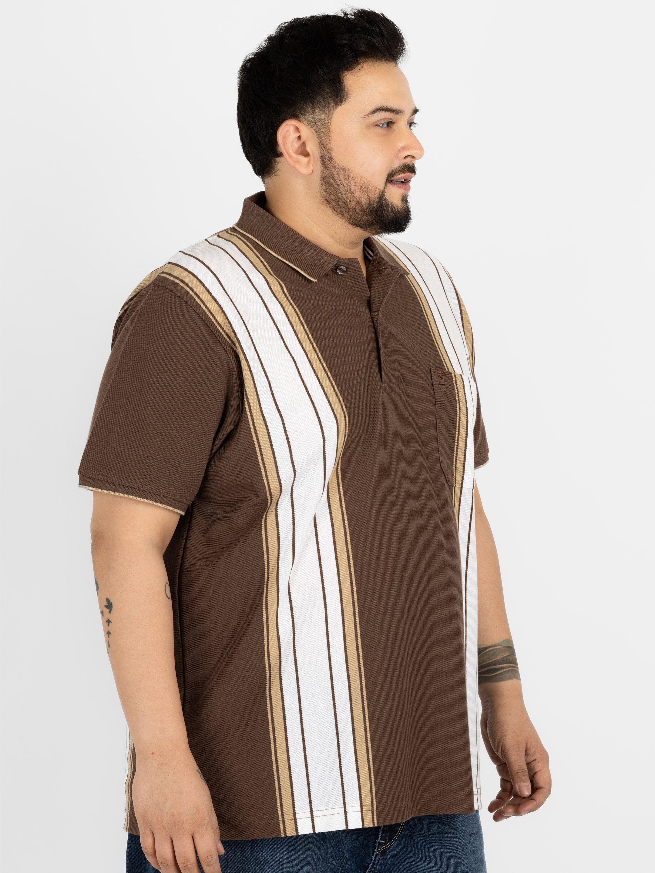 WHATZ Shadow Panel Stripe Polo T-Shirt for Men