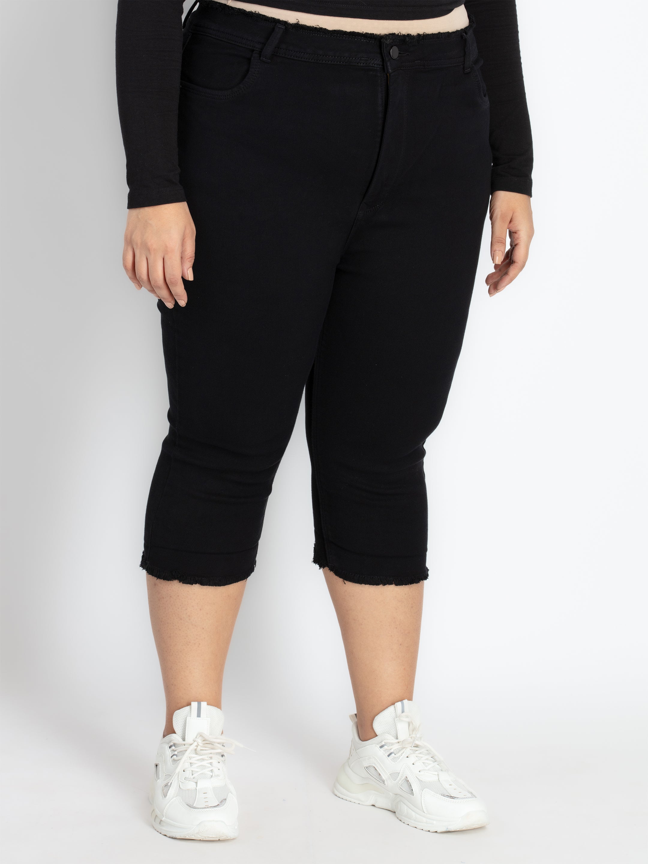 WHATZ Denim & Lycra Blend Capri for Women – So What Fashion