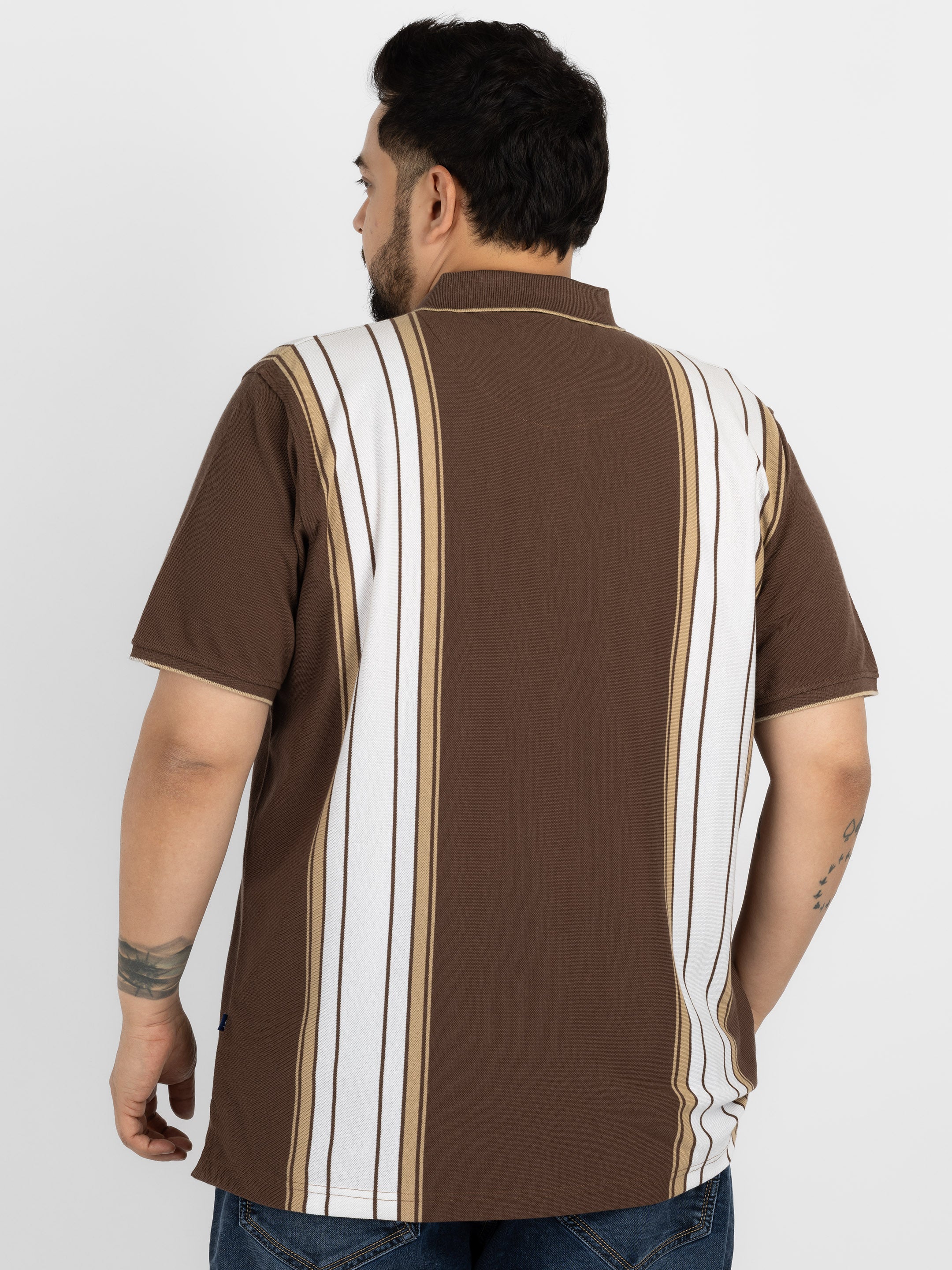 WHATZ Shadow Panel Stripe Polo T-Shirt for Men