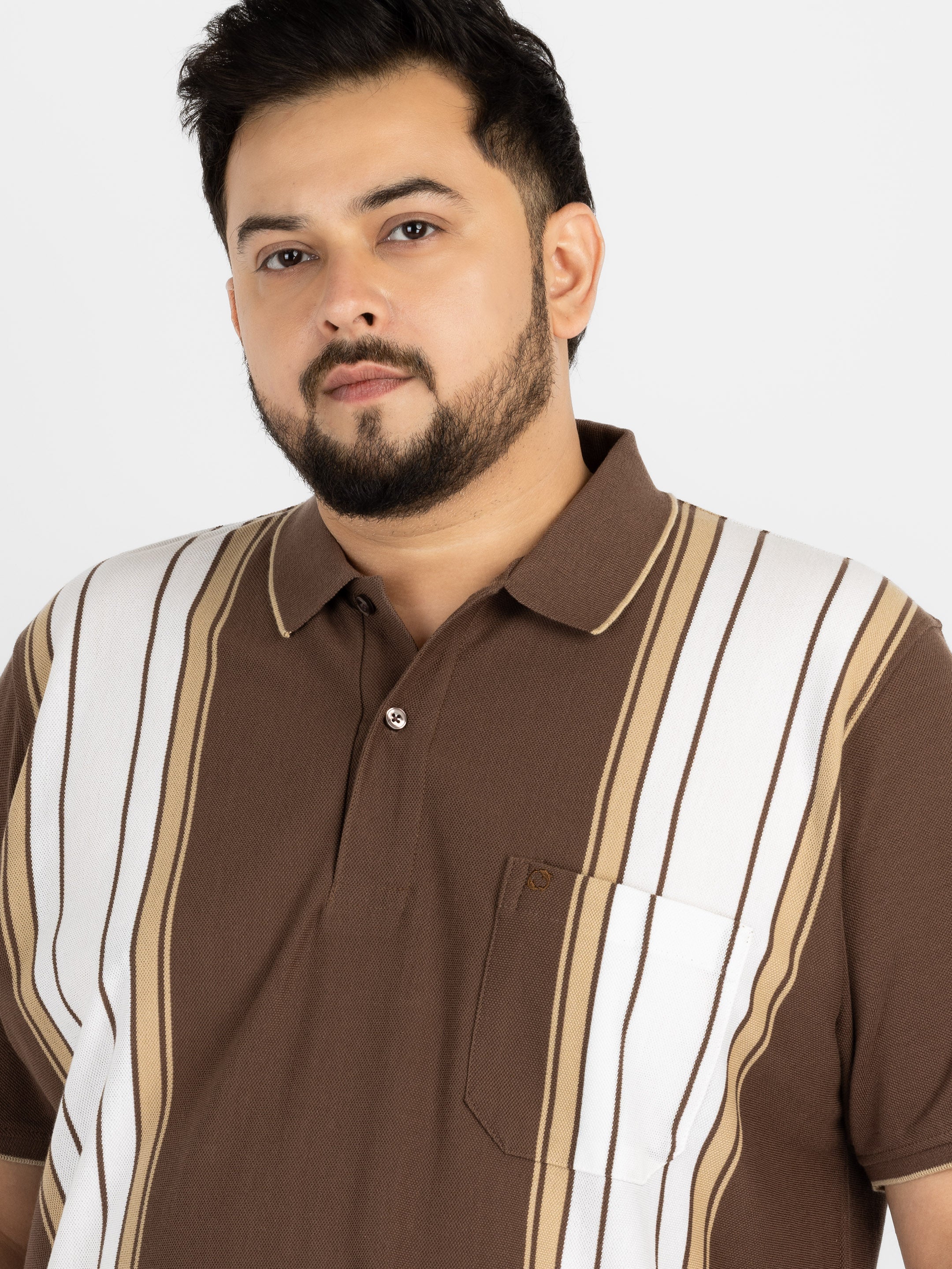 WHATZ Shadow Panel Stripe Polo T-Shirt for Men