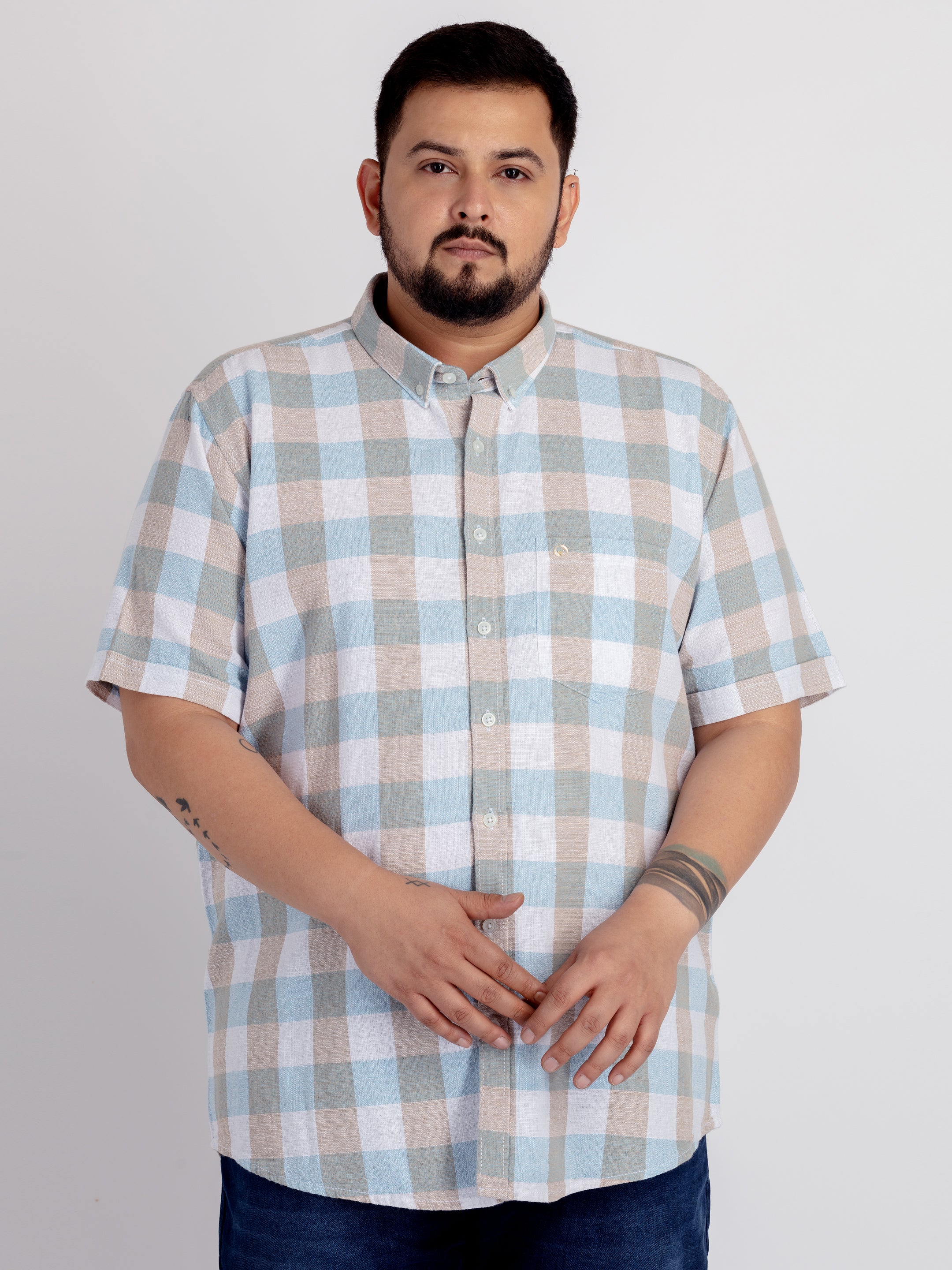 WHATZ Chess Board Cotton Half Sleeve Shirt