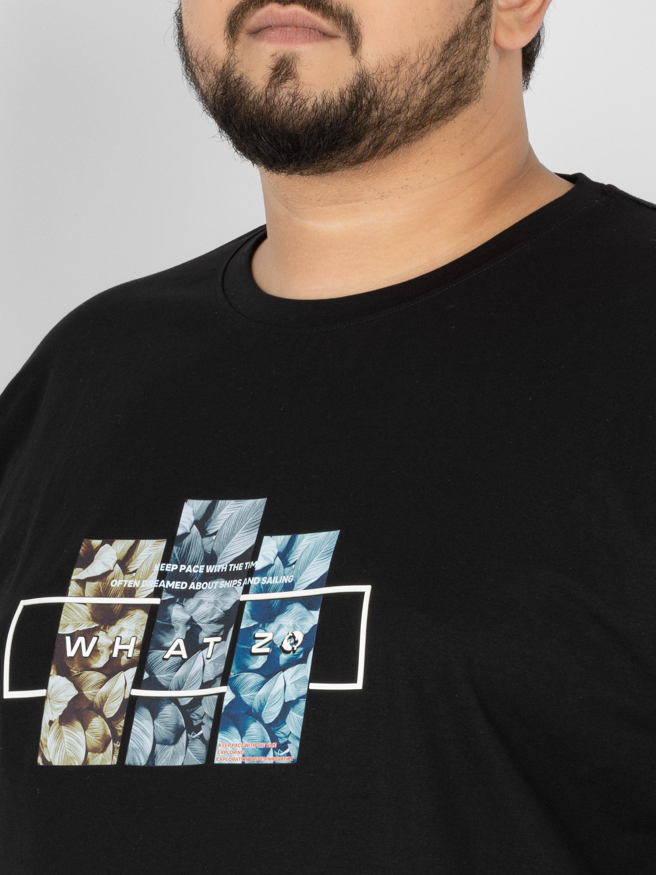 WHATZ Botanic Panel Graphic Round Neck T-Shirt for Men