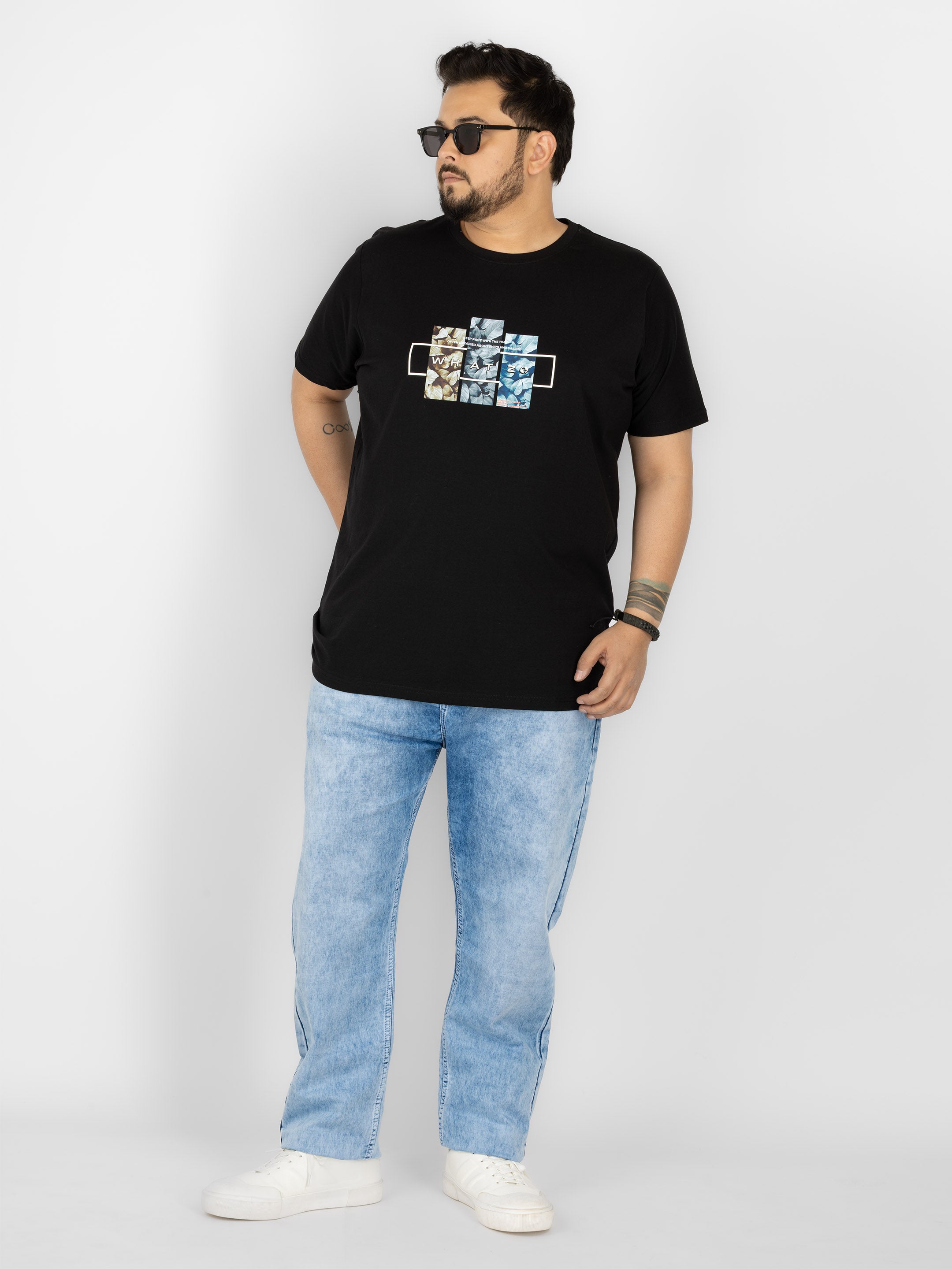 WHATZ Botanic Panel Graphic Round Neck T-Shirt for Men