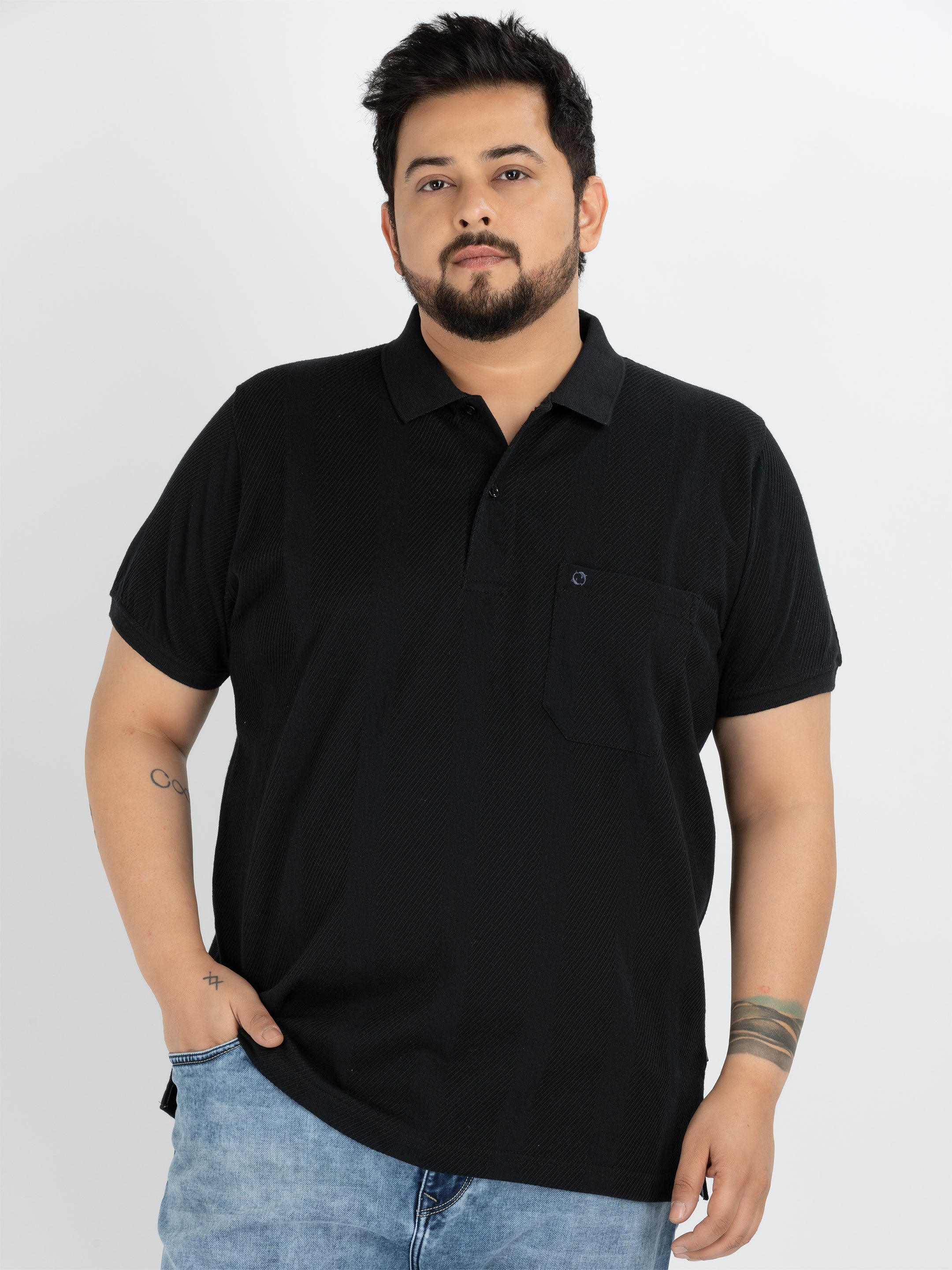 WHATZ Vertical Textured Jacquard Polo T-shirt For Men