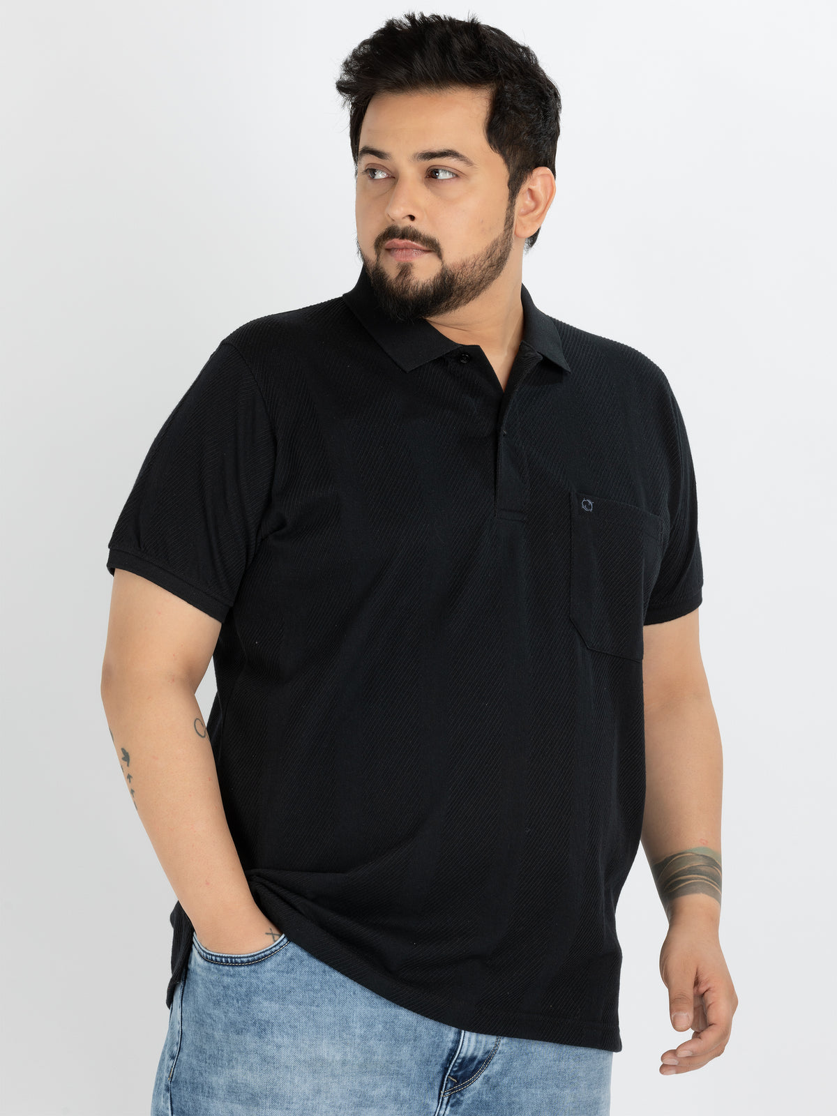 WHATZ Vertical Textured Jacquard Polo T-shirt For Men