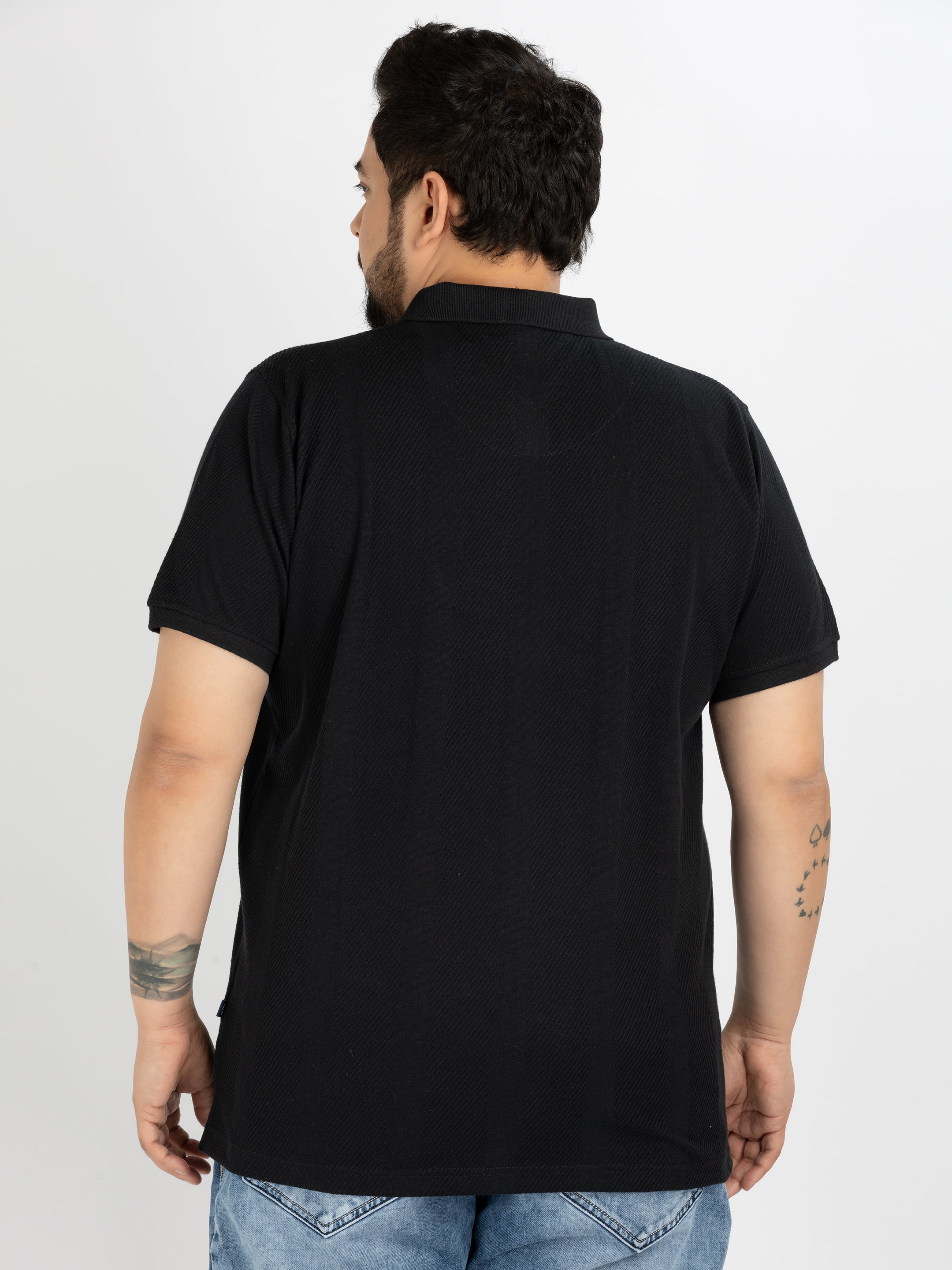 WHATZ Vertical Textured Jacquard Polo T-shirt For Men