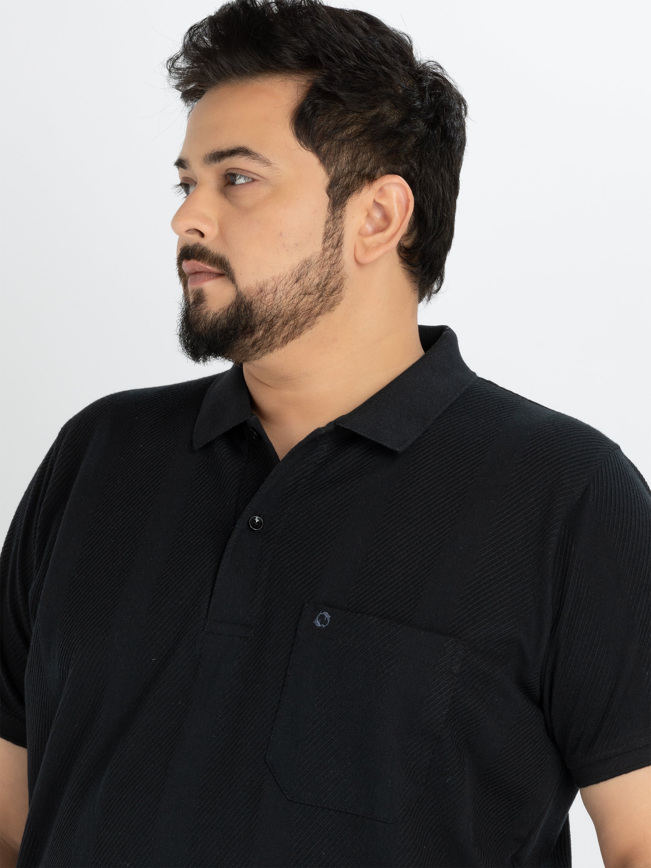 WHATZ Vertical Textured Jacquard Polo T-shirt For Men