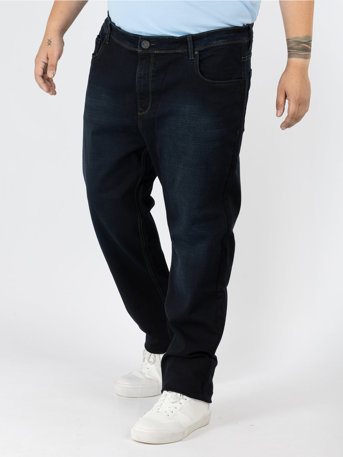 WHATZ Mid Rise Indigo Wash Denim Jeans for Men