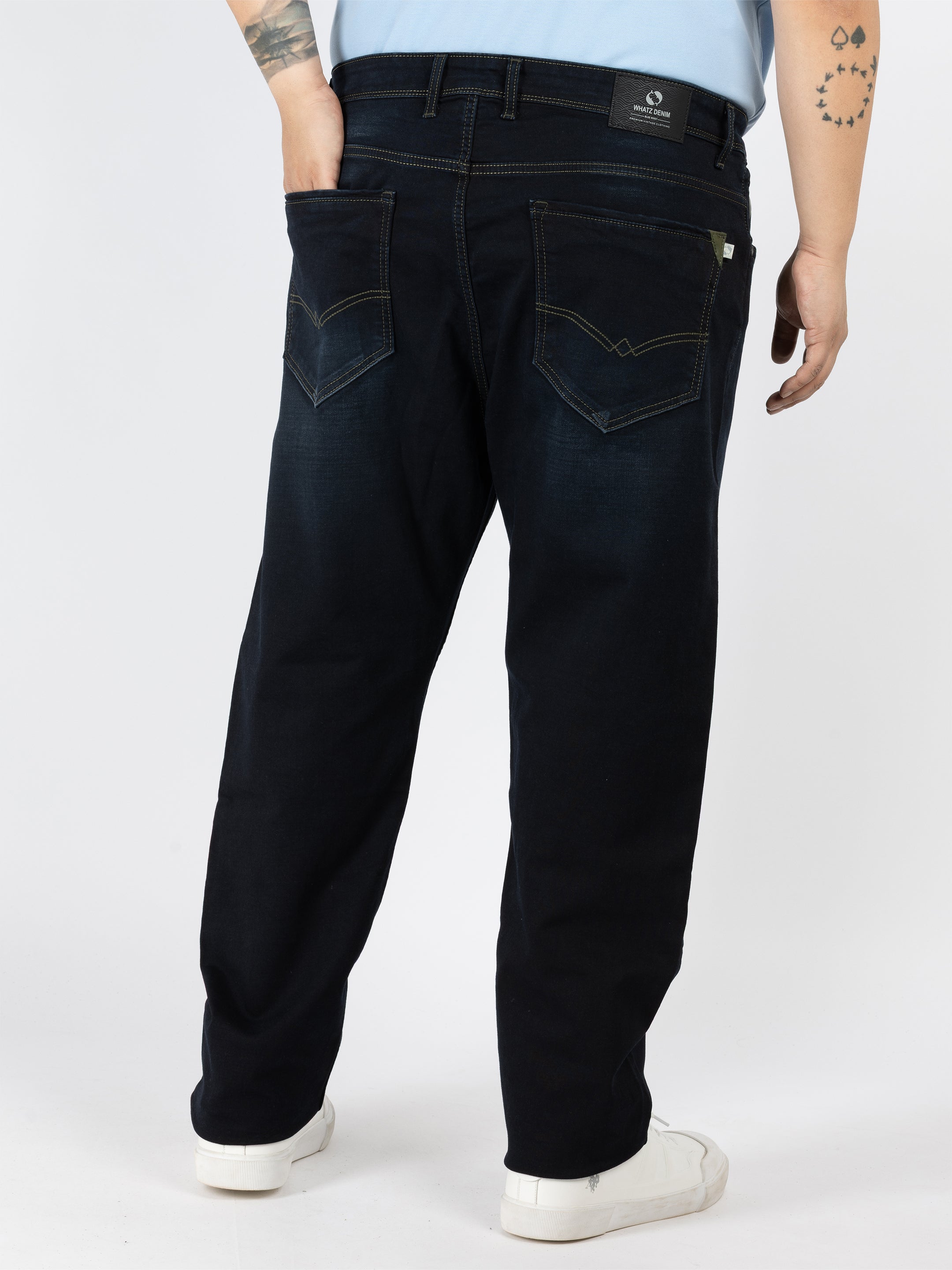 WHATZ Mid Rise Indigo Wash Denim Jeans for Men