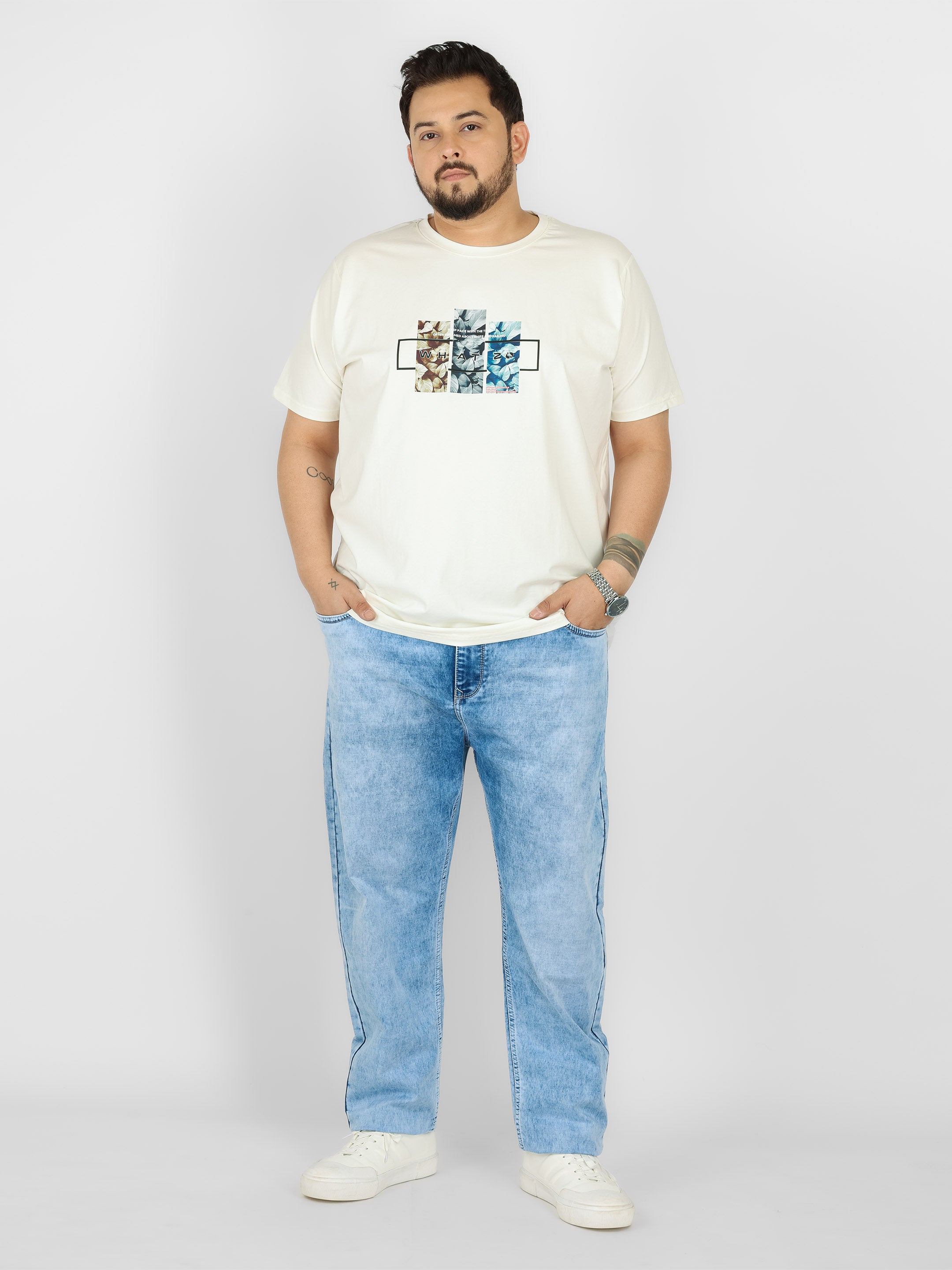WHATZ Botanic Panel Graphic Round Neck T-Shirt for Men