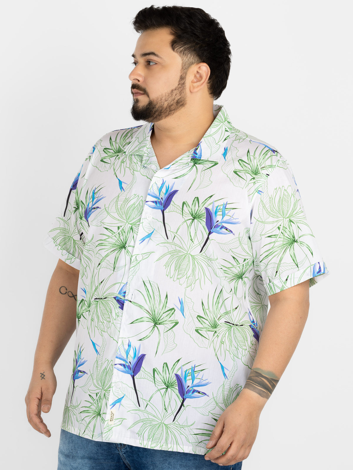 WHATZ Plus Size Floral Bloom Printed Half Sleeve Shirt for Men