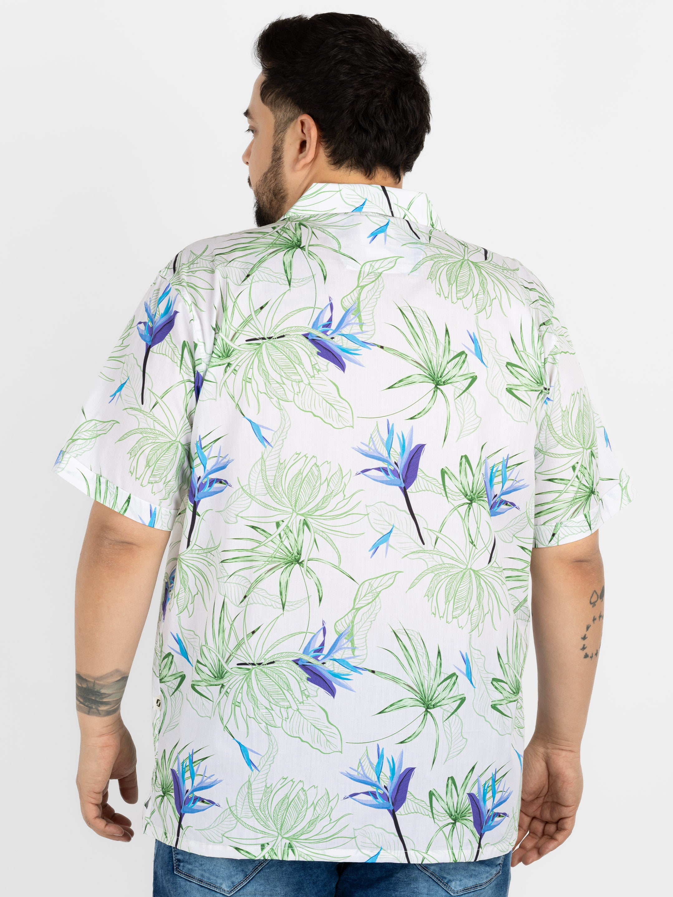 WHATZ Plus Size Floral Bloom Printed Half Sleeve Shirt for Men