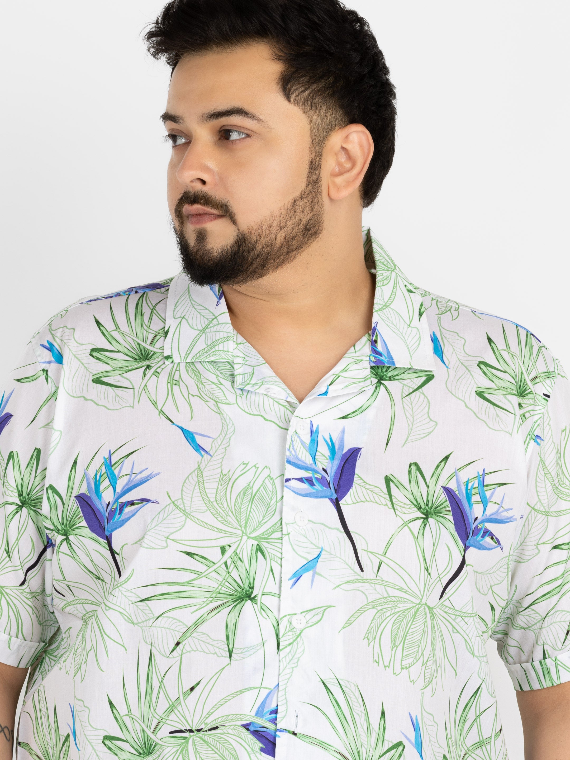 WHATZ Plus Size Floral Bloom Printed Half Sleeve Shirt for Men