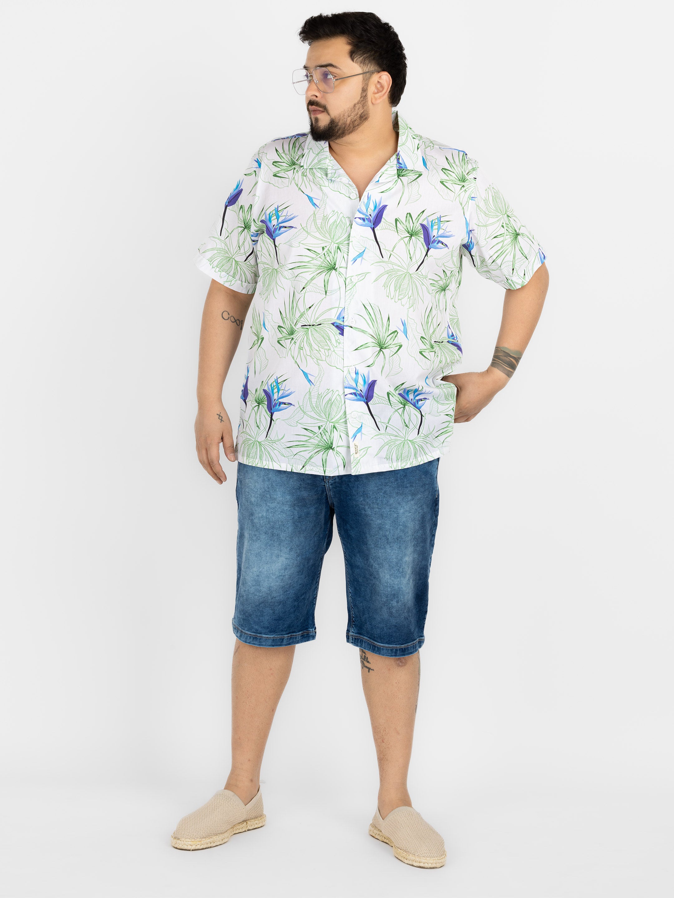 WHATZ Plus Size Floral Bloom Printed Half Sleeve Shirt for Men