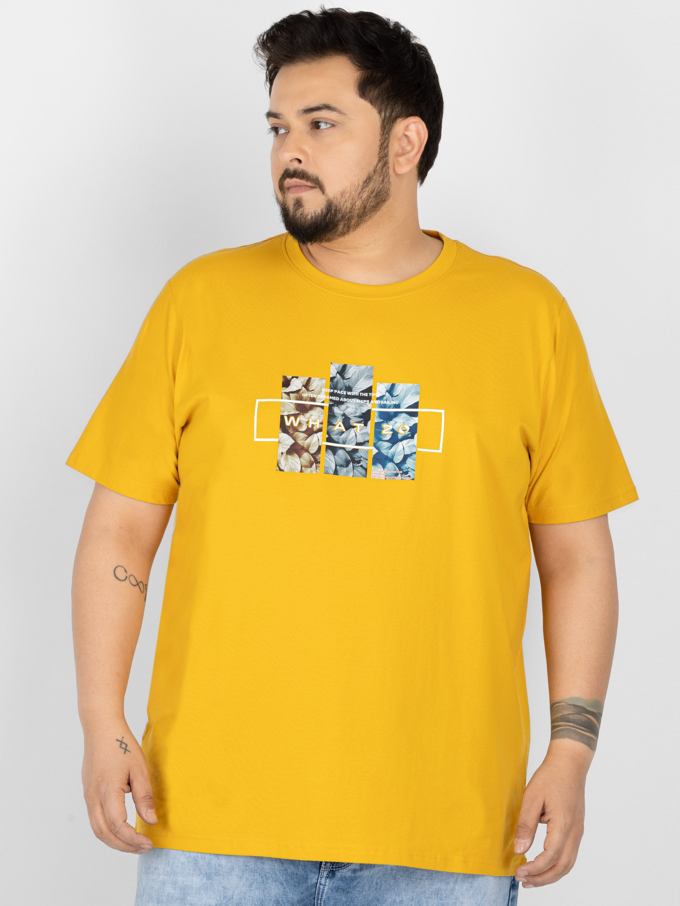 WHATZ Botanic Panel Graphic Round Neck T-Shirt for Men