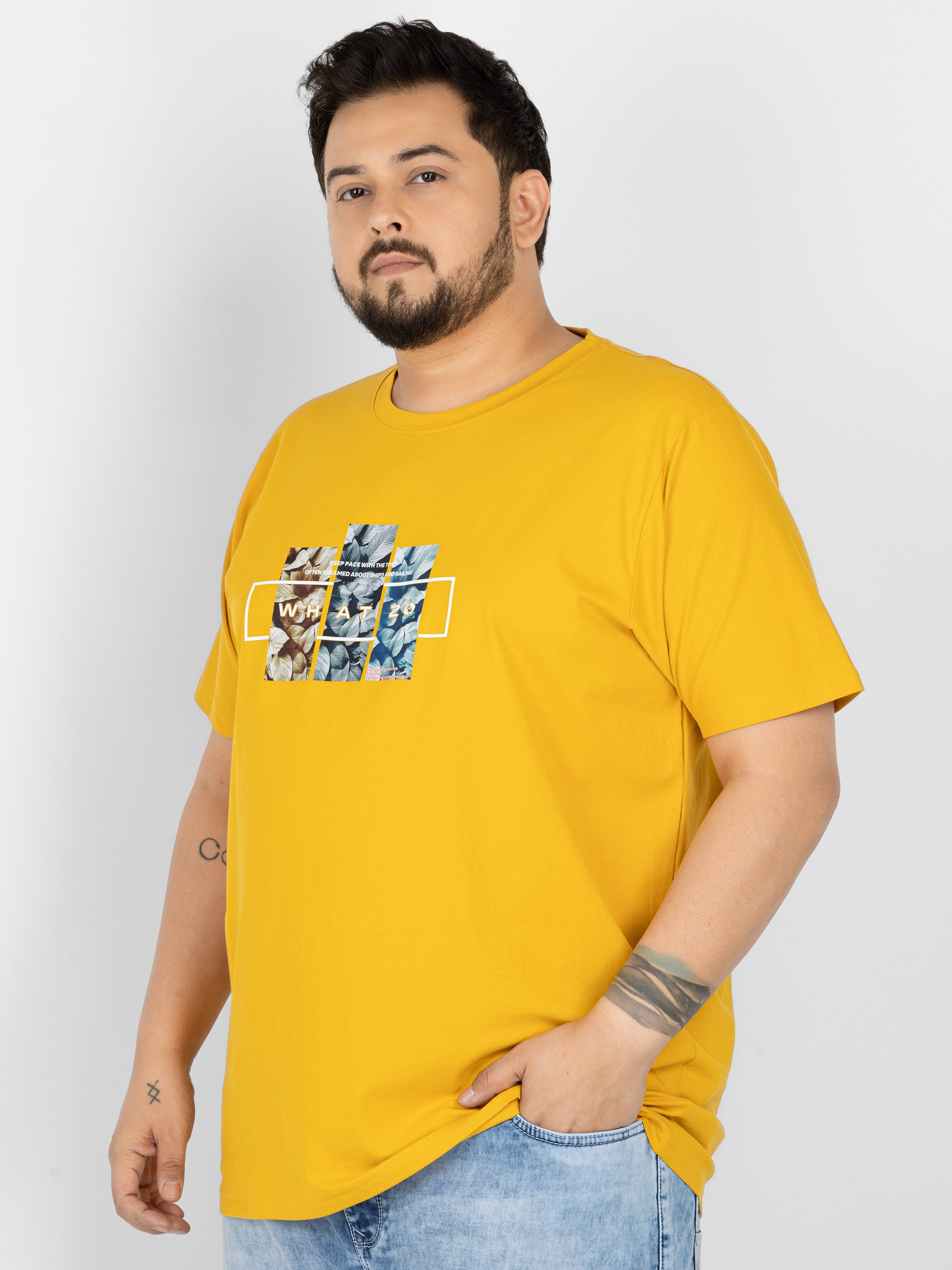 WHATZ Botanic Panel Graphic Round Neck T-Shirt for Men