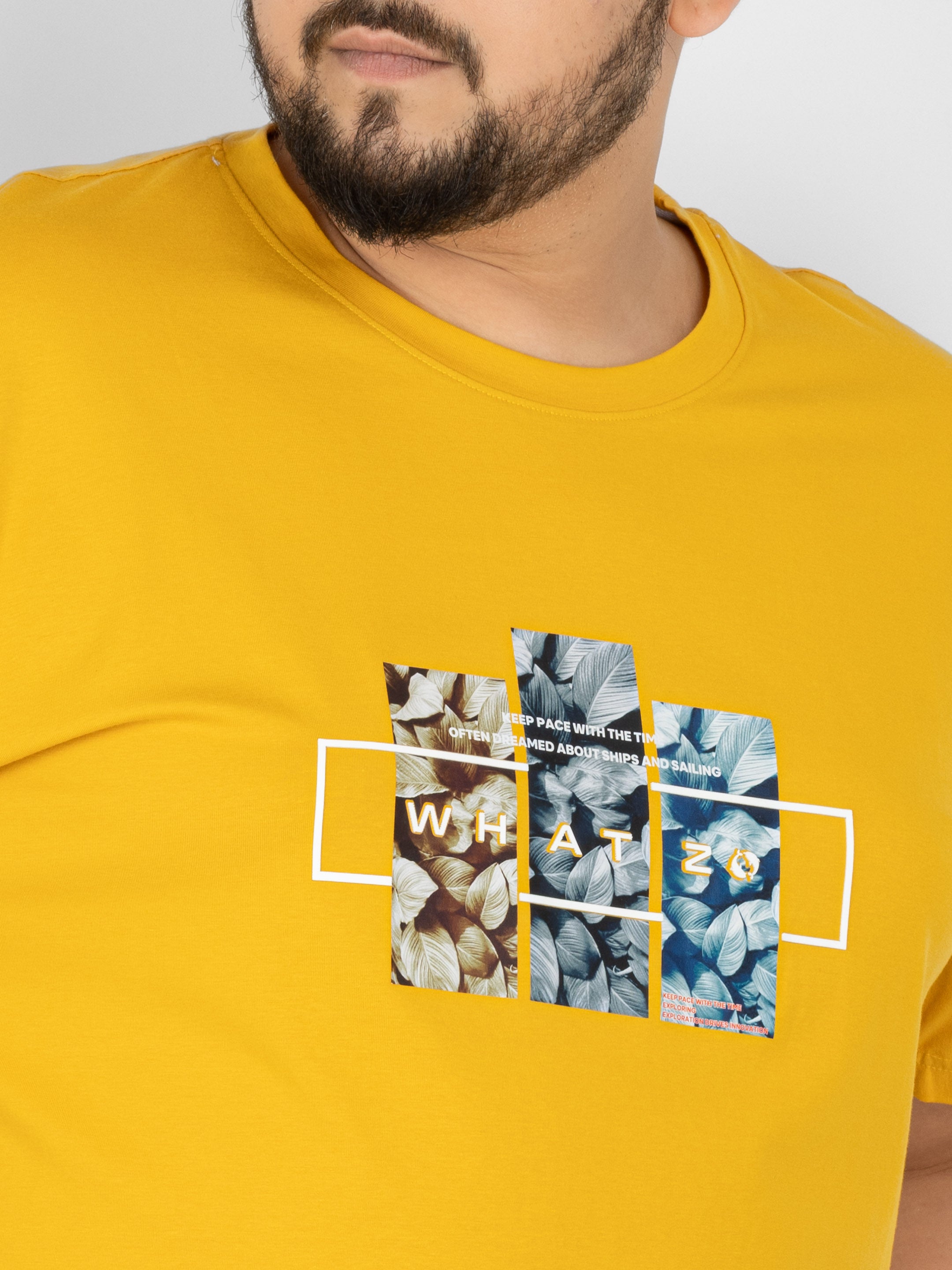 WHATZ Botanic Panel Graphic Round Neck T-Shirt for Men