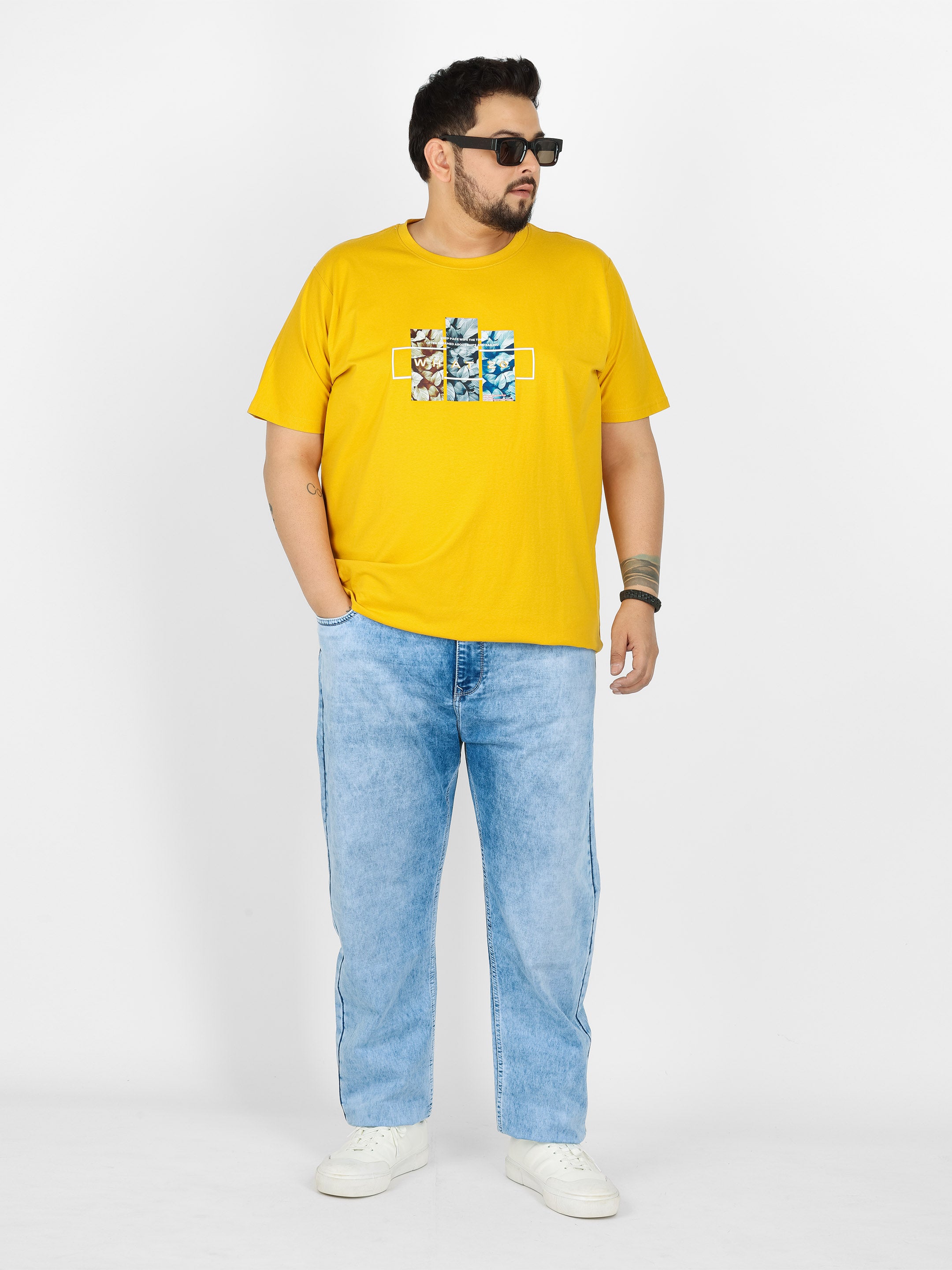 WHATZ Botanic Panel Graphic Round Neck T-Shirt for Men