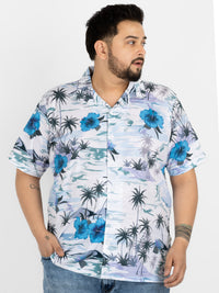 WHATZ Plus Size Hawaiian Floral Print Half Sleeve Shirt for Men
