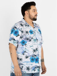 WHATZ Plus Size Hawaiian Floral Print Half Sleeve Shirt for Men