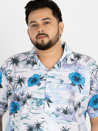 WHATZ Plus Size Hawaiian Floral Print Half Sleeve Shirt for Men