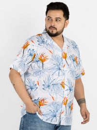 WHATZ Plus Size Floral Bloom Printed Half Sleeve Shirt for Men