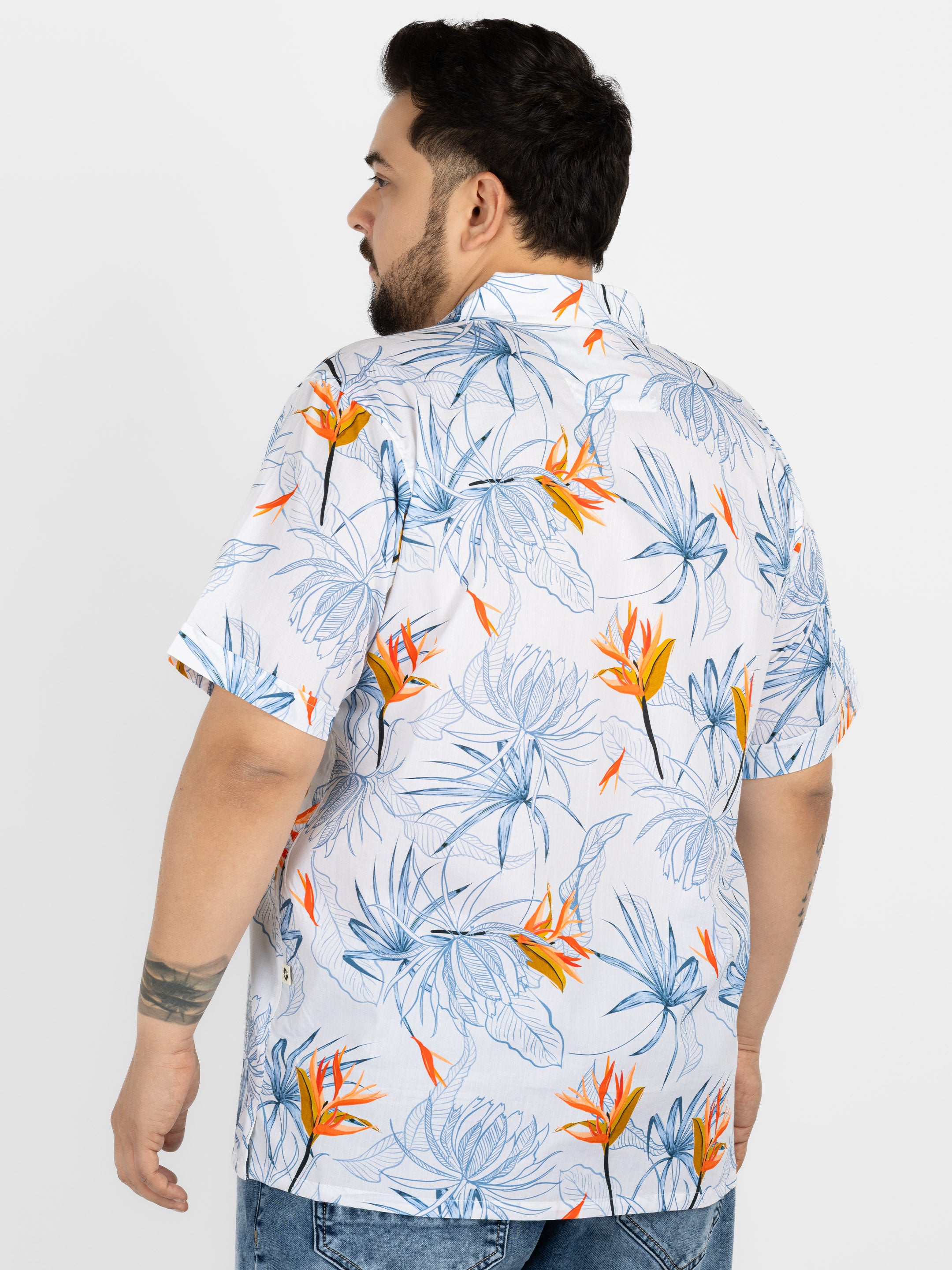 WHATZ Plus Size Floral Bloom Printed Half Sleeve Shirt for Men