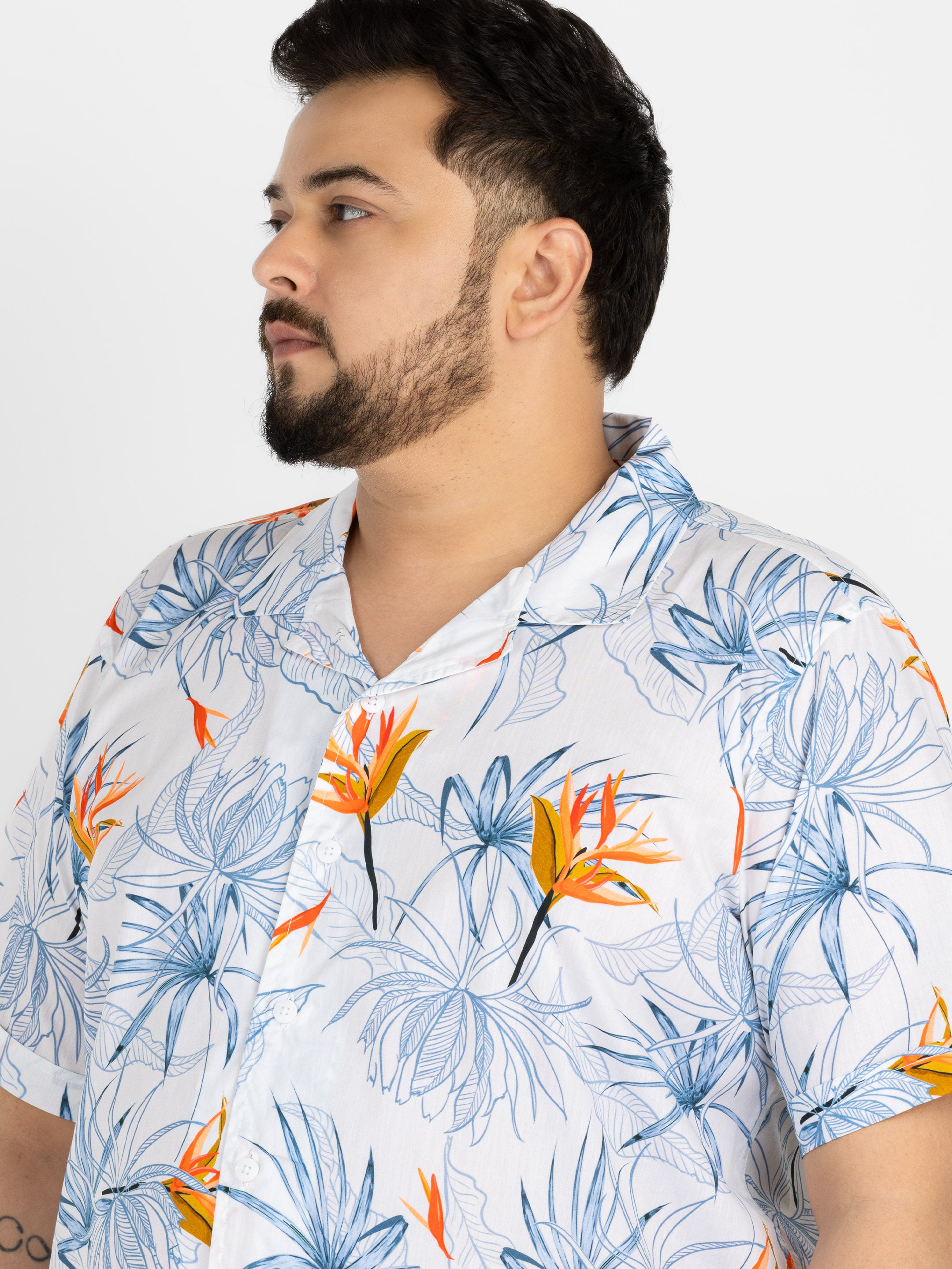 WHATZ Plus Size Floral Bloom Printed Half Sleeve Shirt for Men