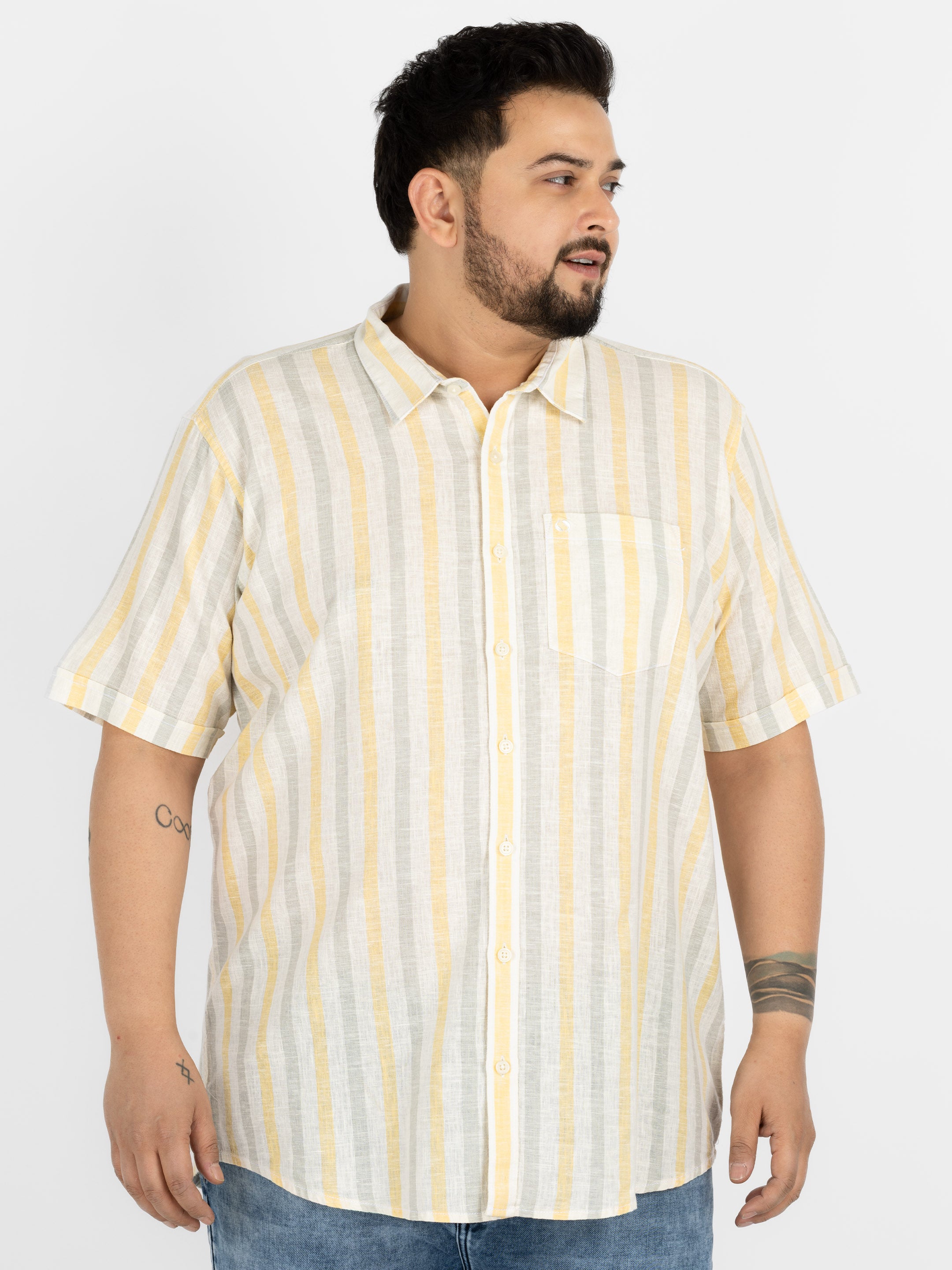 WHATZ Pastel Vertical Stripe Half Sleeve Shirt For Men