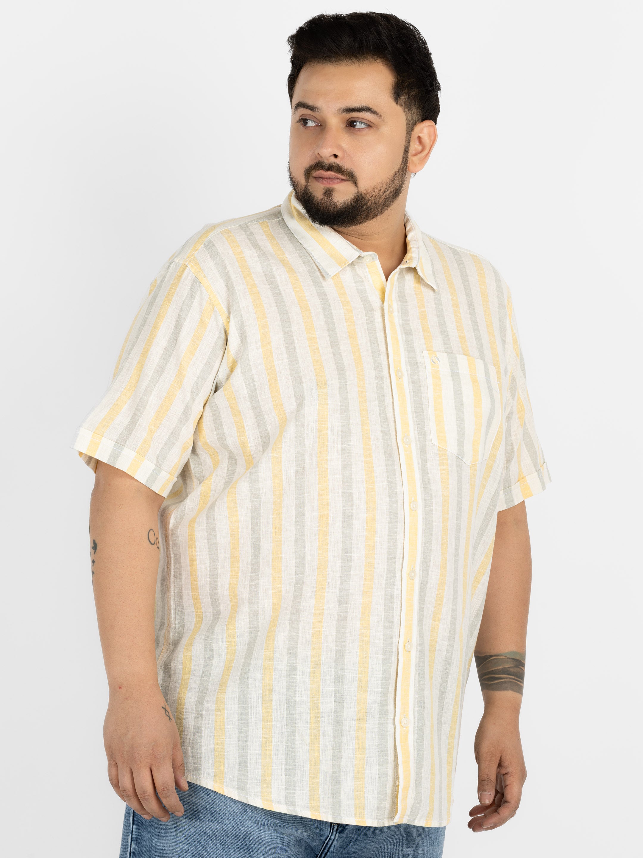 WHATZ Pastel Vertical Stripe Half Sleeve Shirt For Men