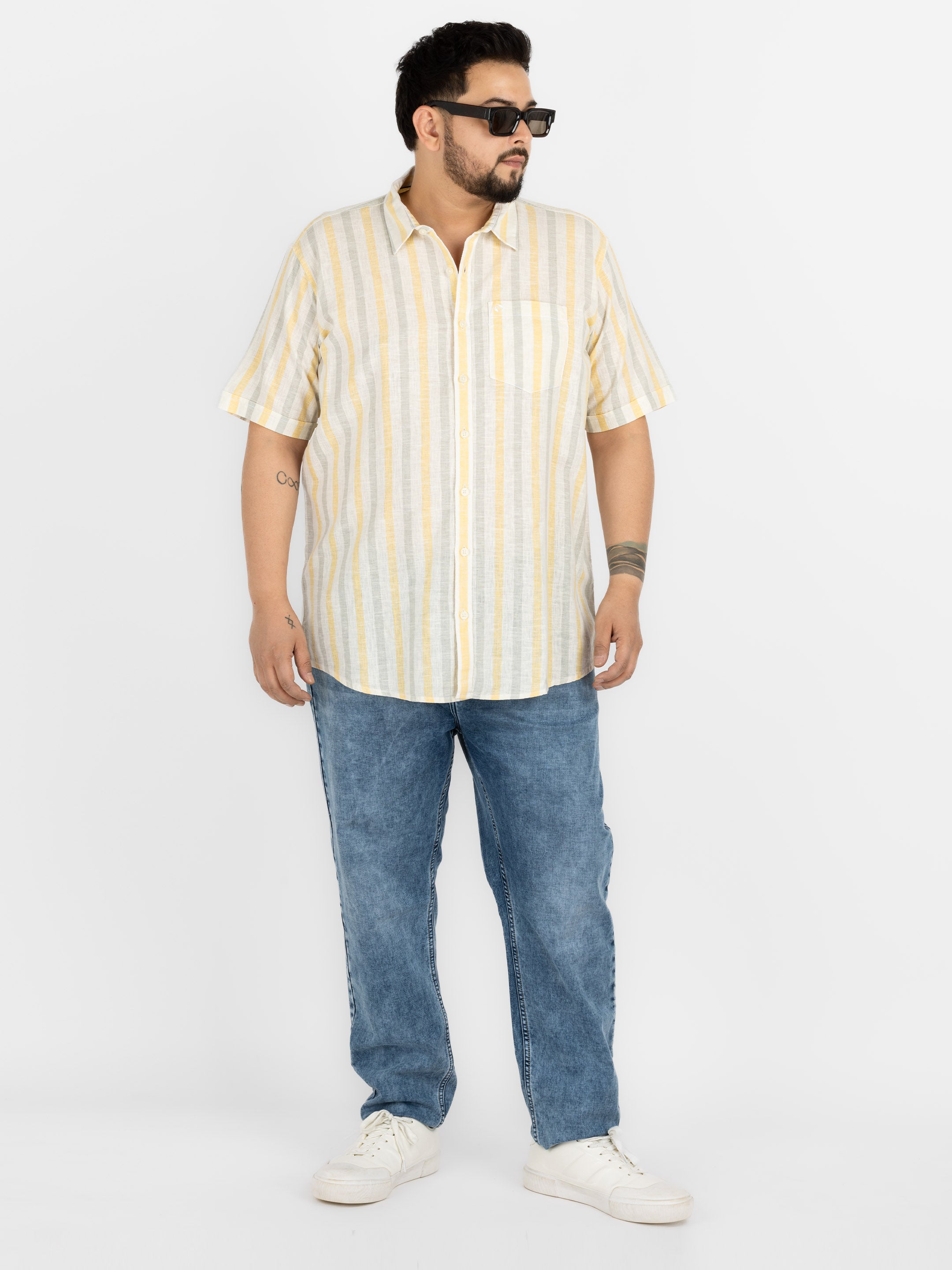 WHATZ Pastel Vertical Stripe Half Sleeve Shirt For Men