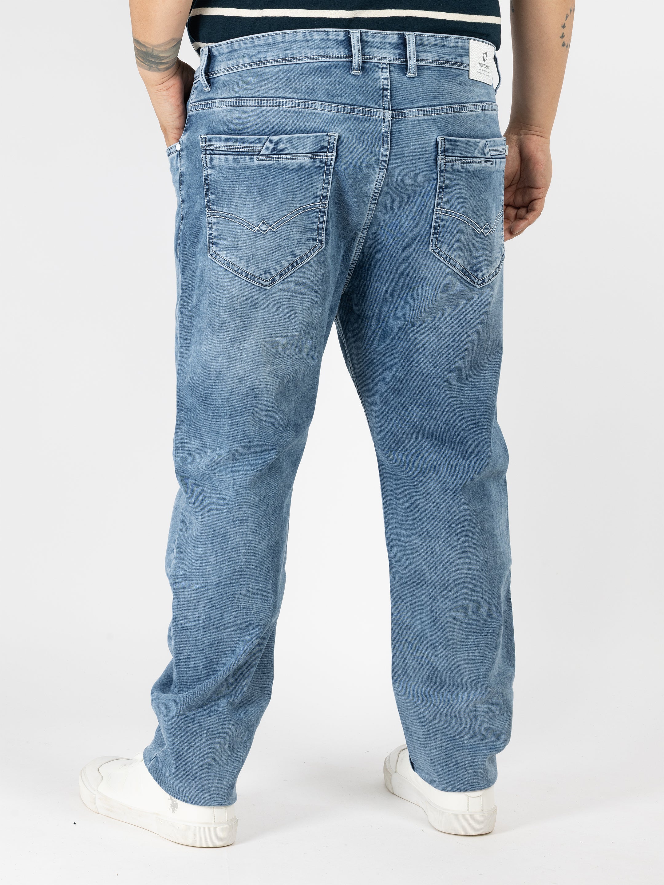 WHATZ Contemporary Indigo Wash Denim Jeans for Men