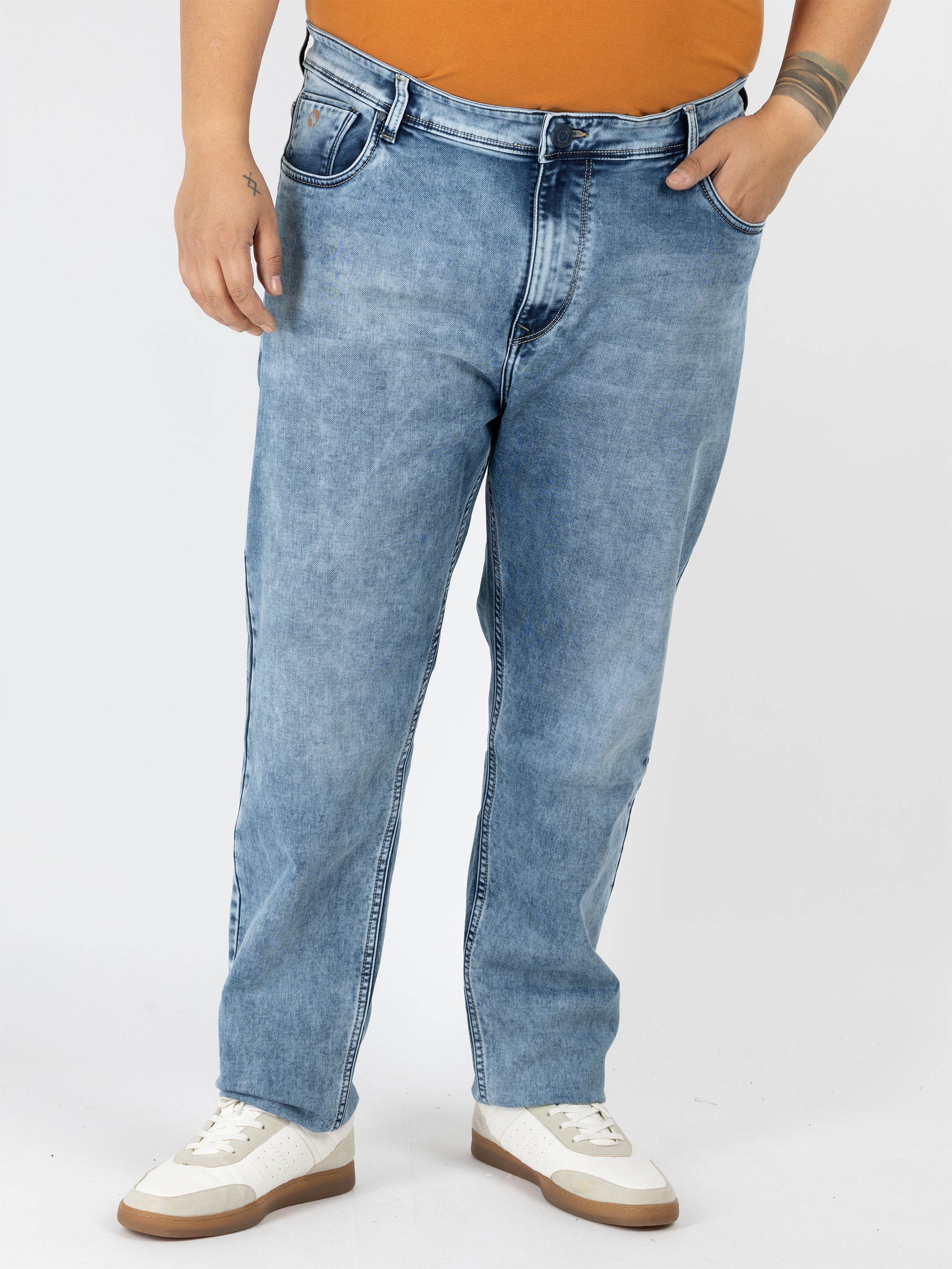 WHATZ Cloud Wash Relax Fit Denim Jeans for Men