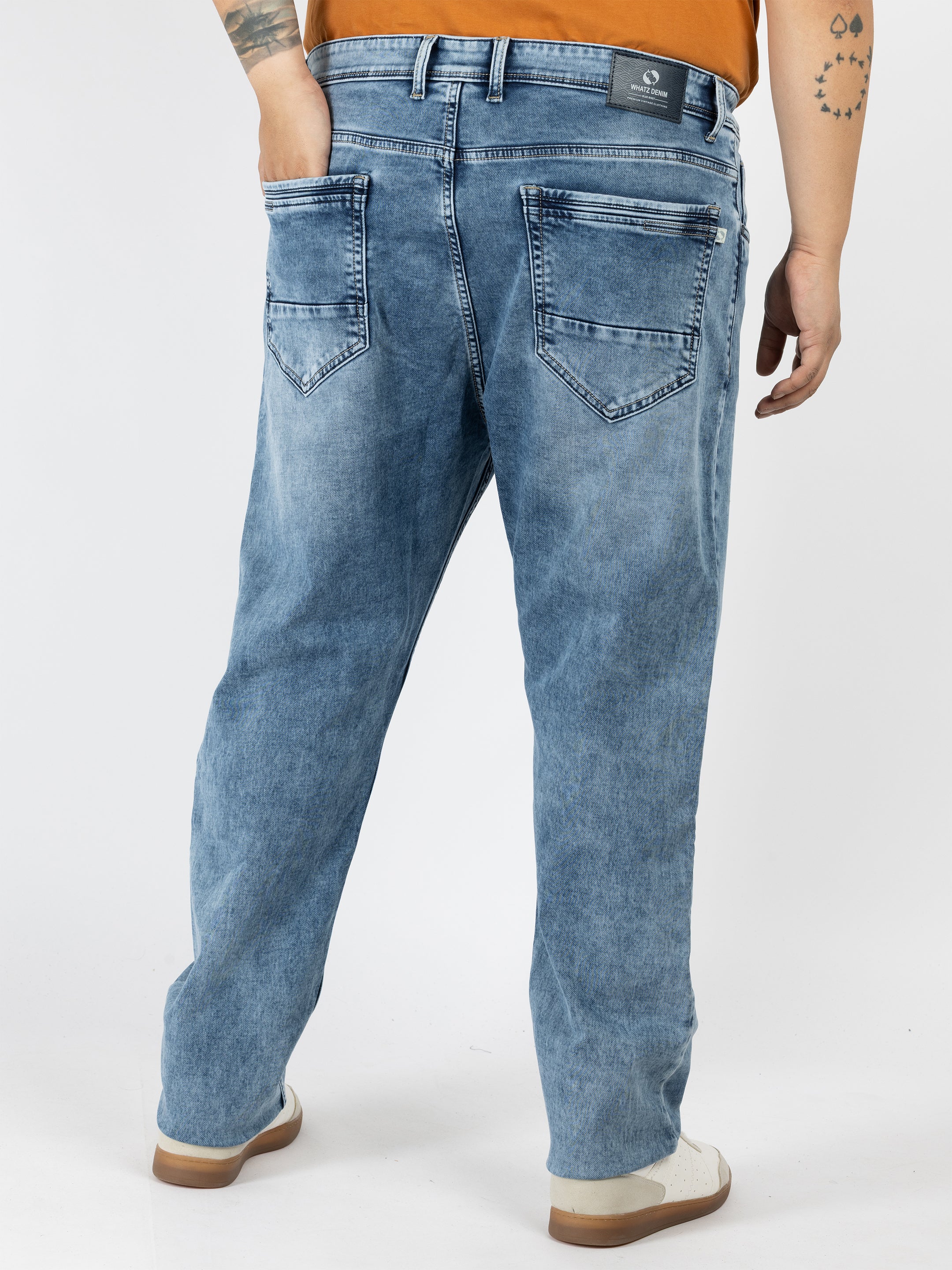 WHATZ Cloud Wash Relax Fit Denim Jeans for Men
