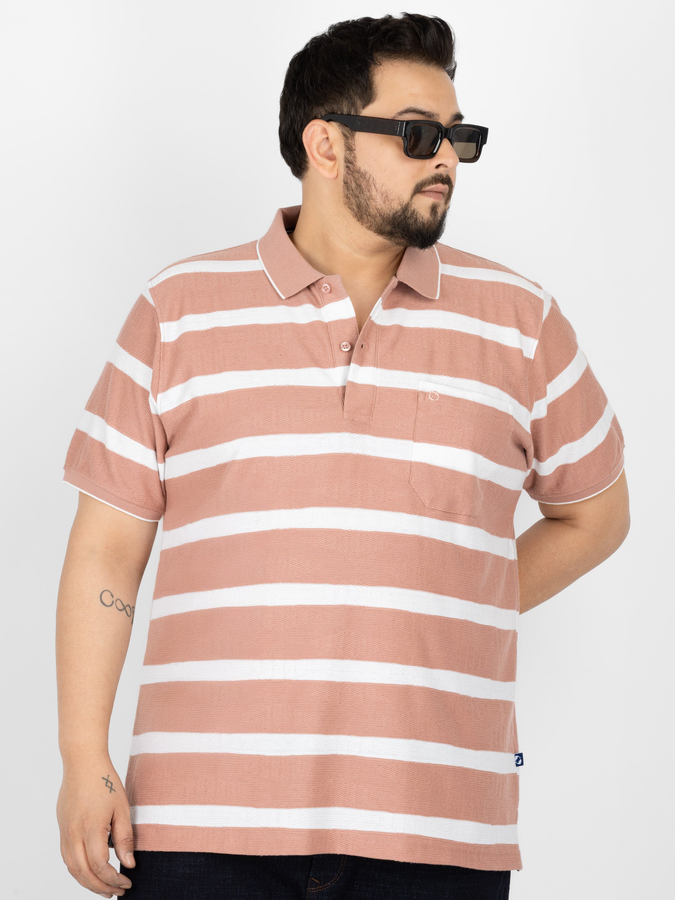 WHATZ Urban Stripe Jacquard Polo T-shirt For Men