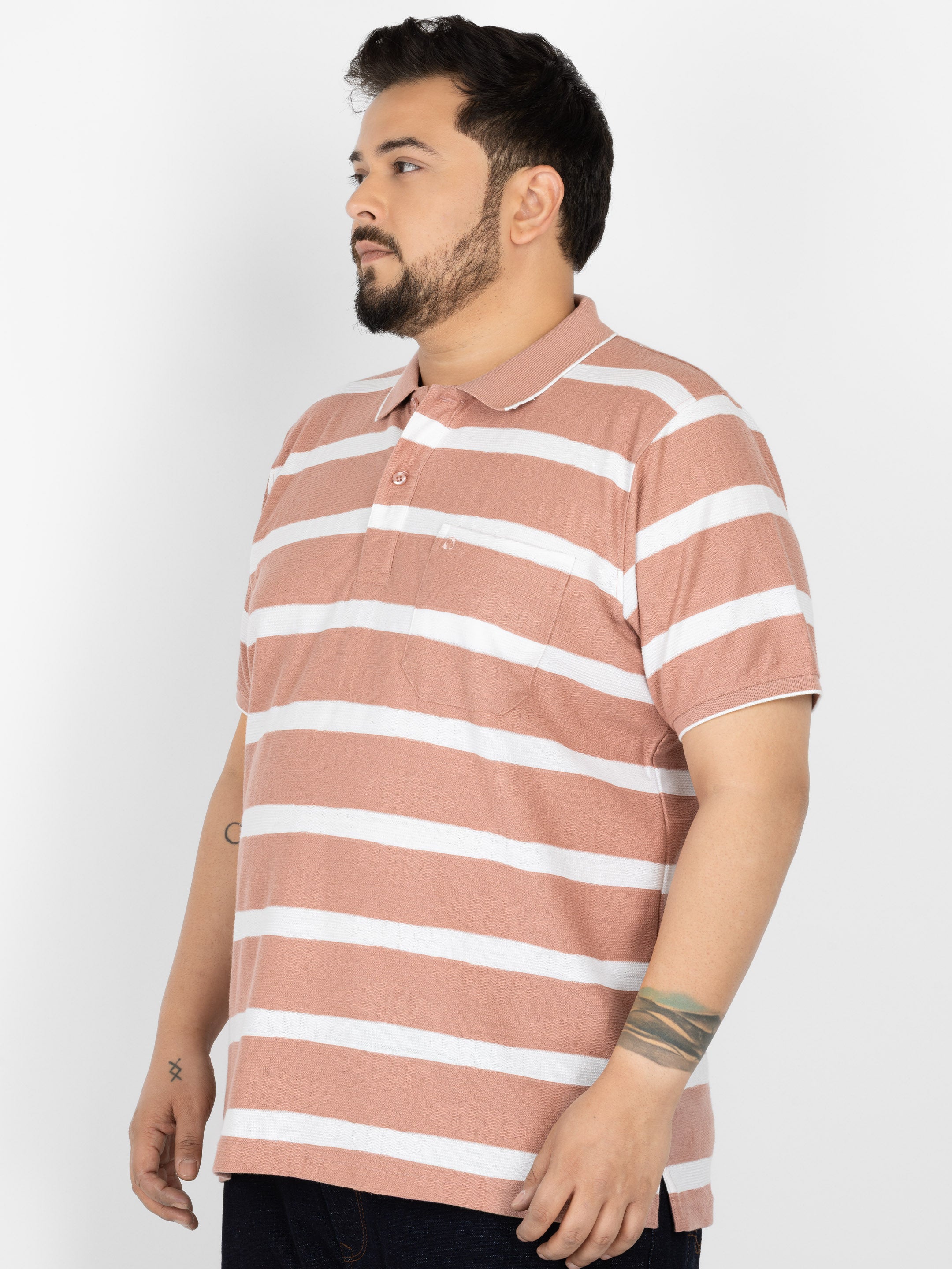 WHATZ Urban Stripe Jacquard Polo T-shirt For Men