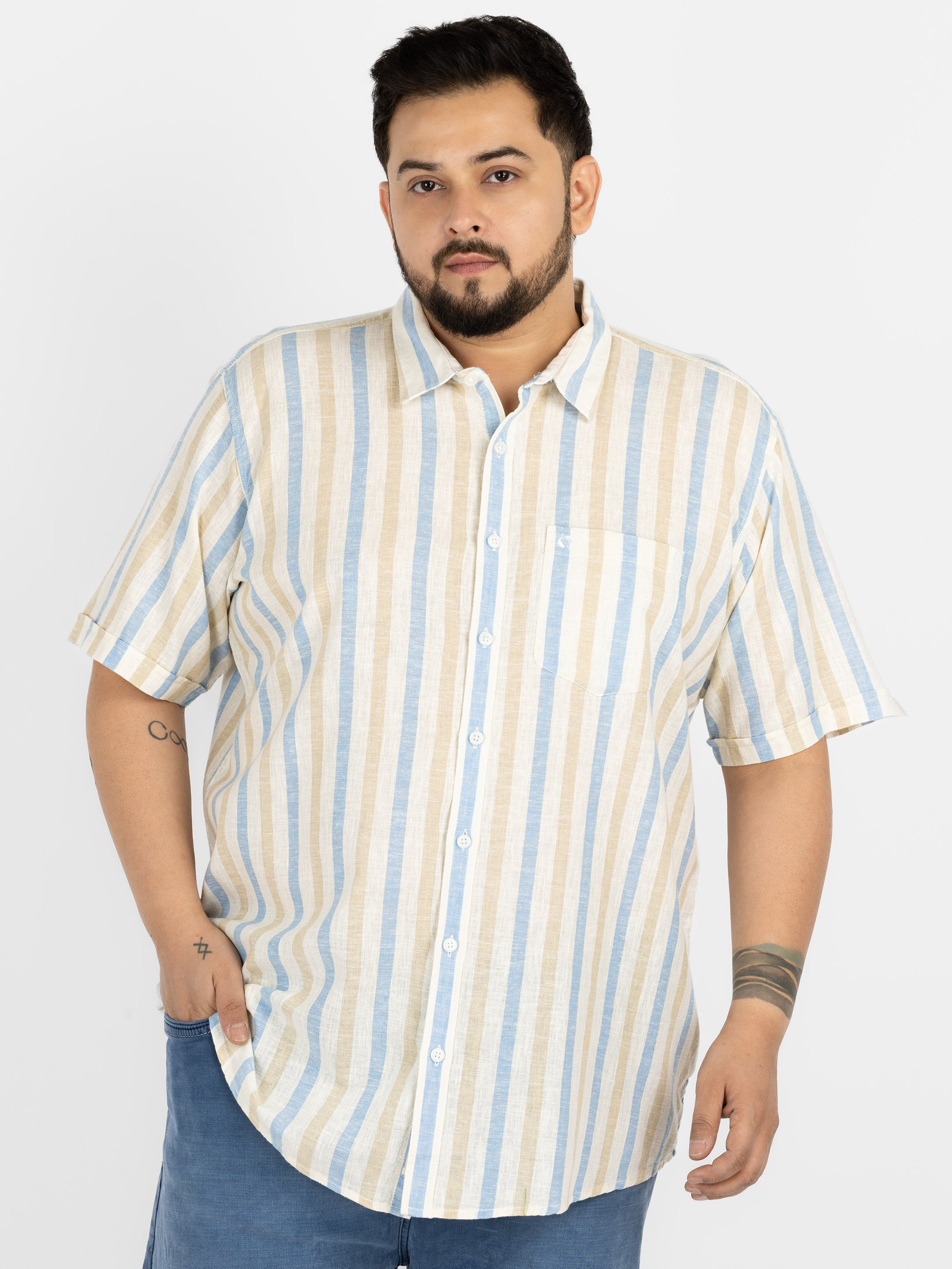 WHATZ Pastel Vertical Stripe Half Sleeve Shirt For Men
