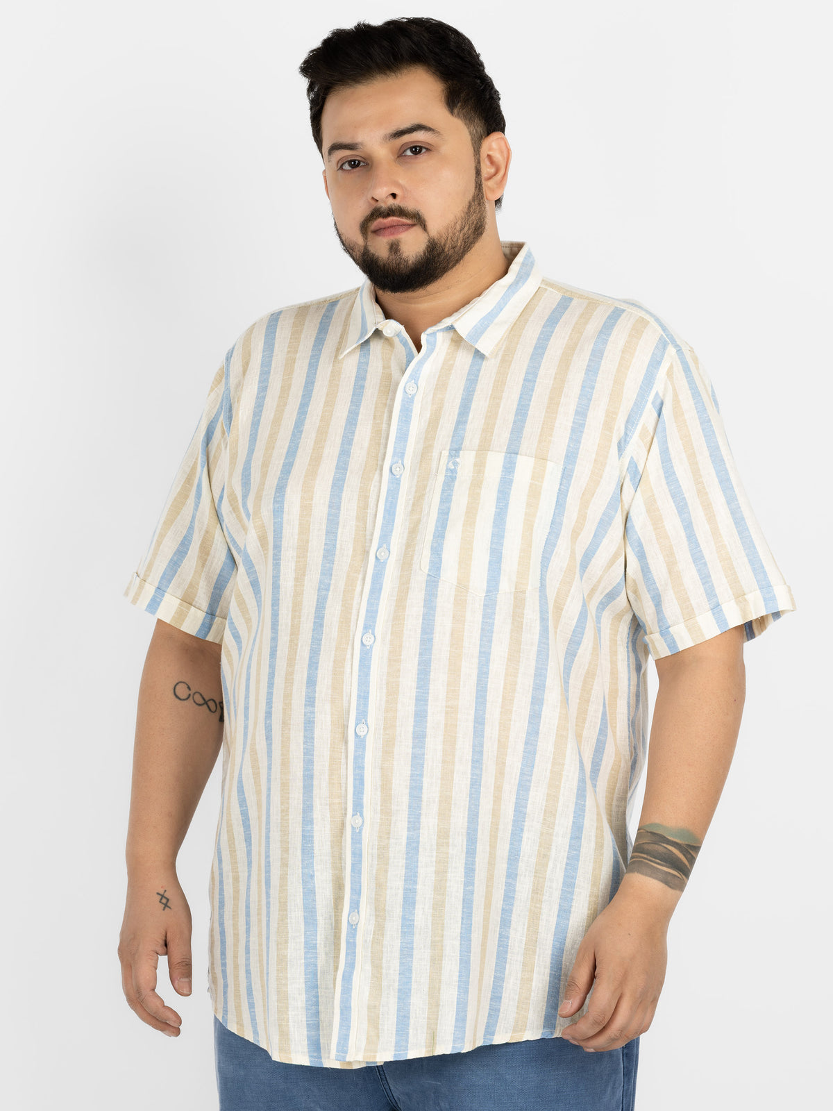 WHATZ Pastel Vertical Stripe Half Sleeve Shirt For Men