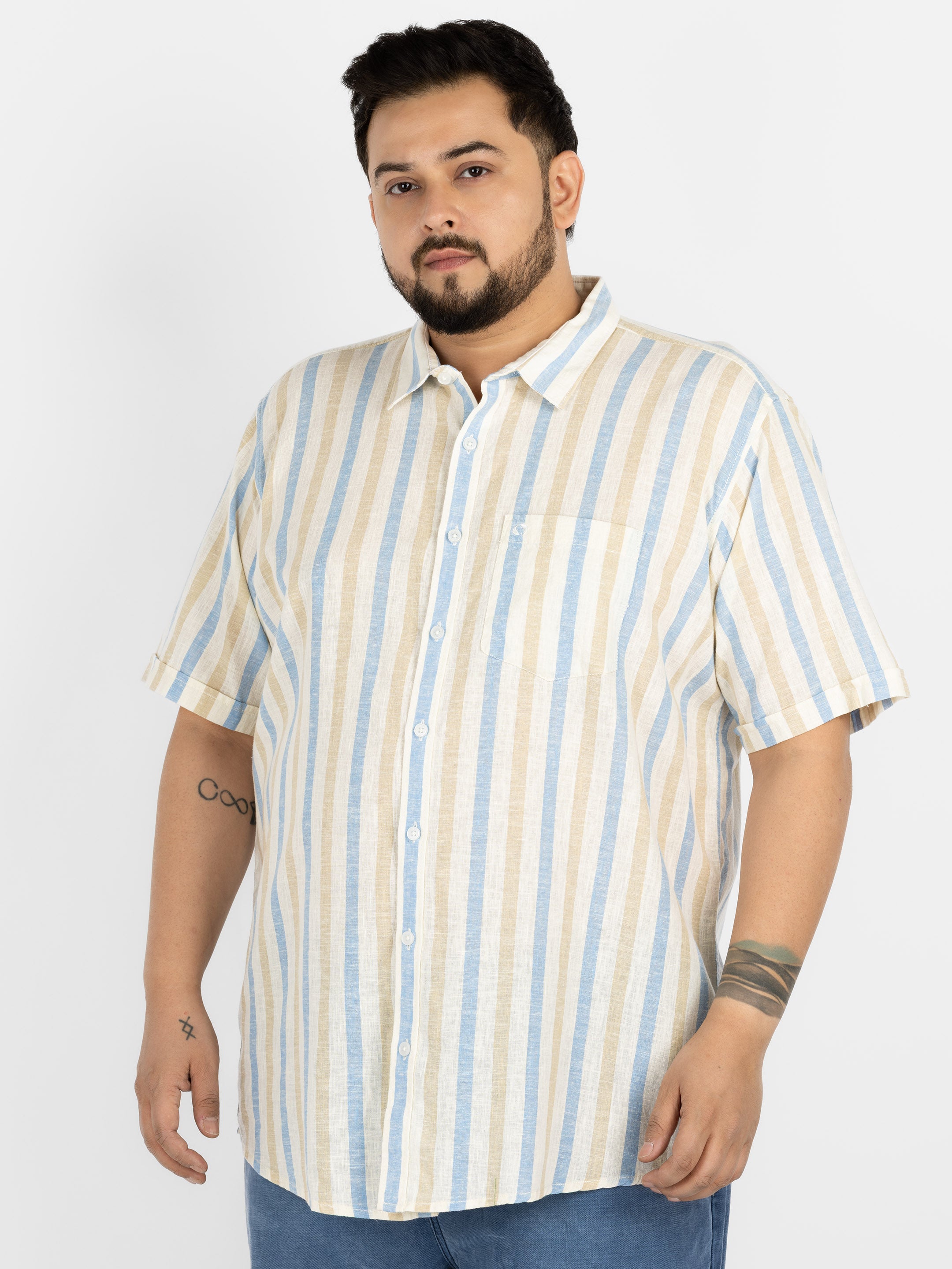WHATZ Pastel Vertical Stripe Half Sleeve Shirt For Men